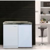 Miniküche mit Kühlschrank + Kochfeld 100 cm Weiß Dekor - Weiß, MODERN, Holzwerkstoff/Metall (100cm) - Respekta