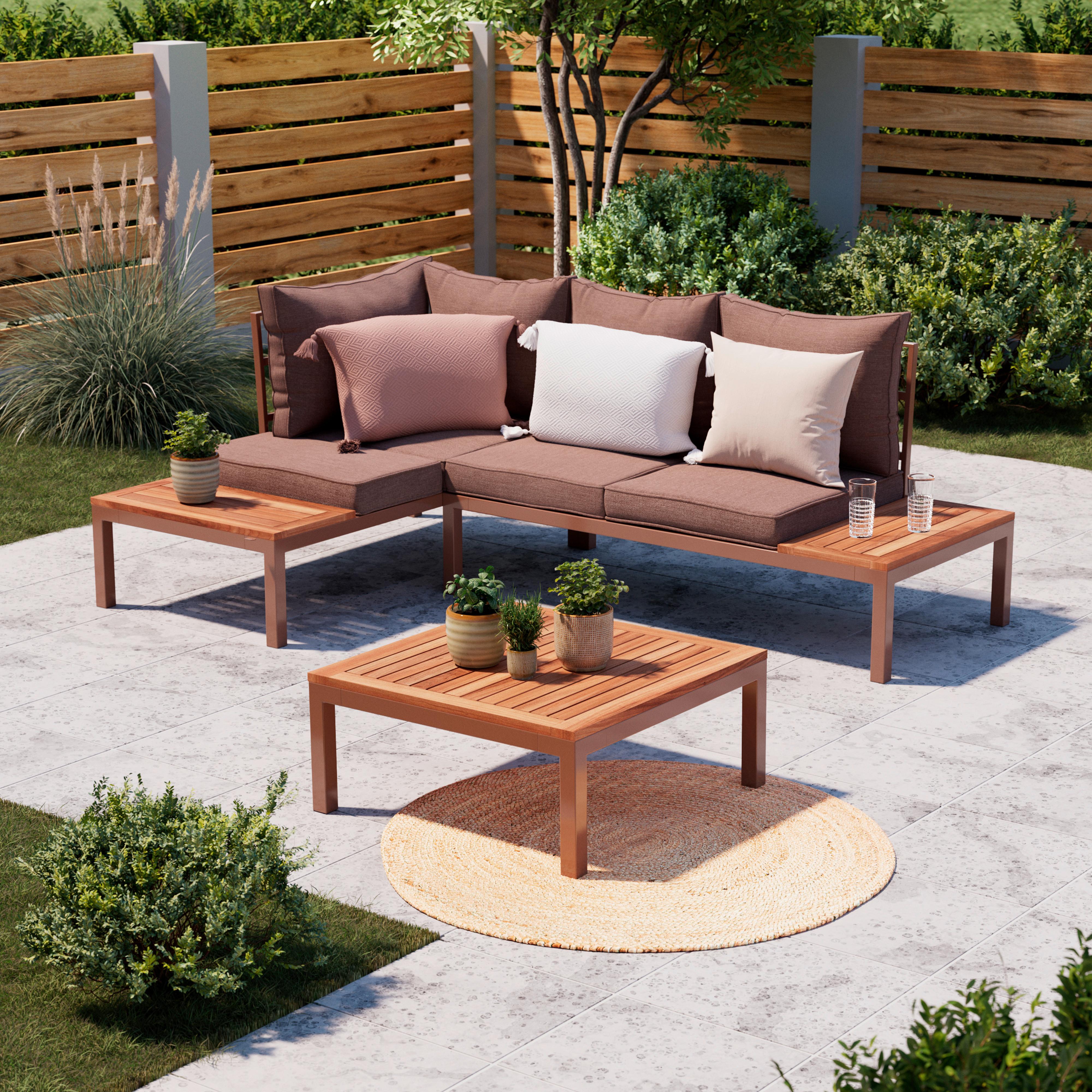 TERASOVÁ SEDACÍ SOUPRAVA LIA - hnědá/barvy akácie, Moderní, kov/dřevo (138/77/207cm) - Mömax