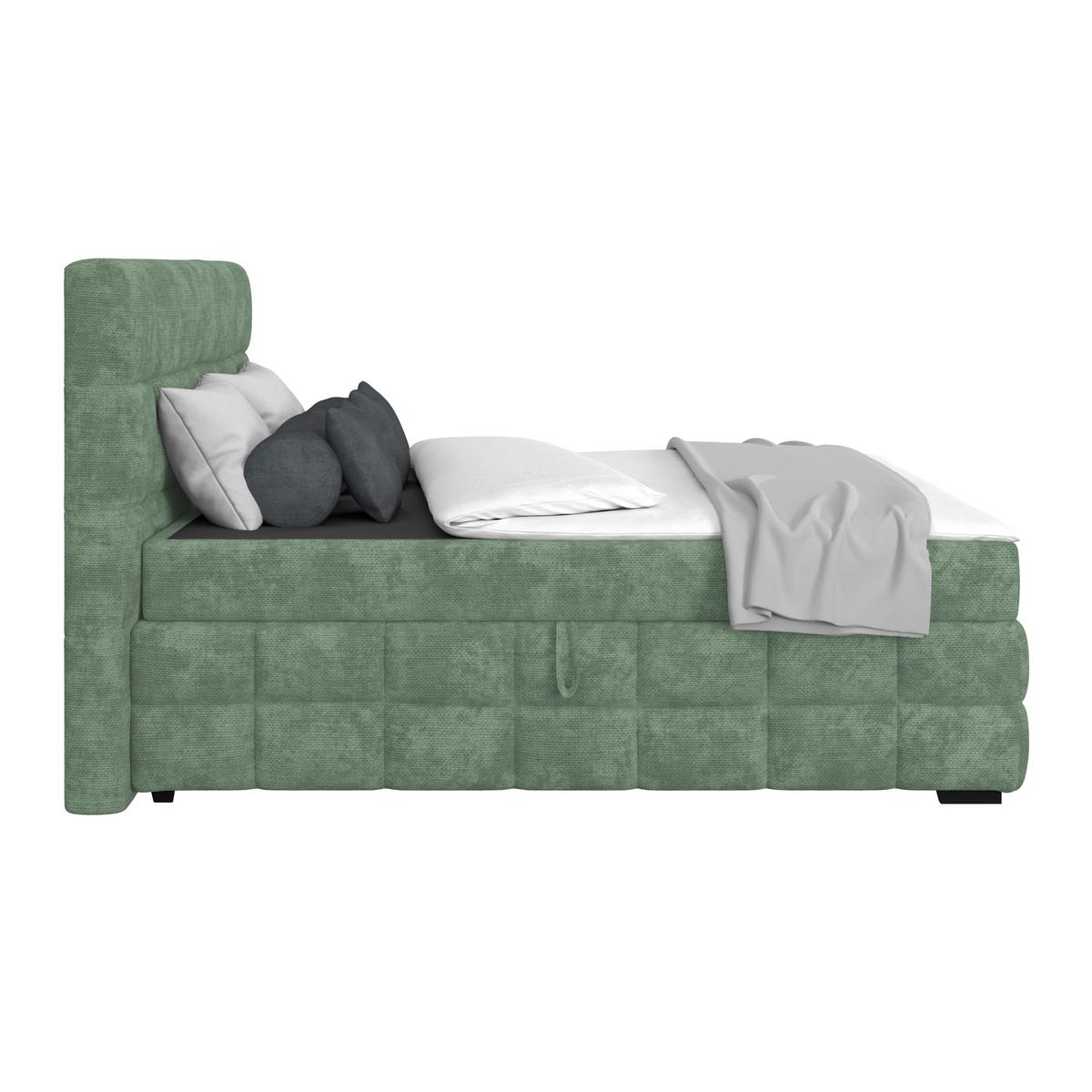 Čalúnená posteľ VEGA 160x200 cm, mätovozelená - čierna/zelená, Trend, drevo/textil (160/200cm)