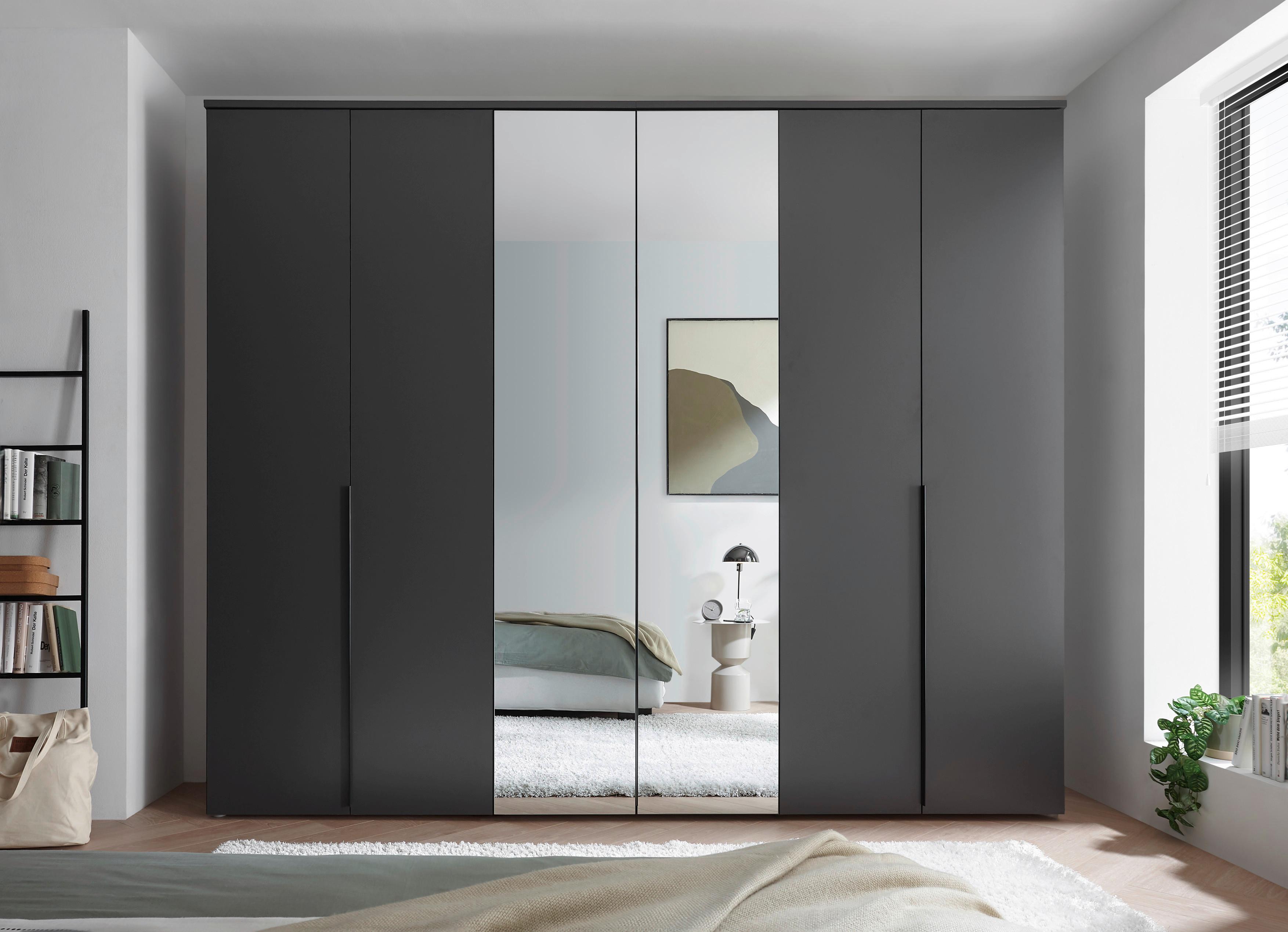 Drehtürenschrank 270 cm Kevo Graphitfarben/Spiegelglas - Graphitfarben, MODERN, Glas/Holzwerkstoff (270/225/52cm) - Carryhome