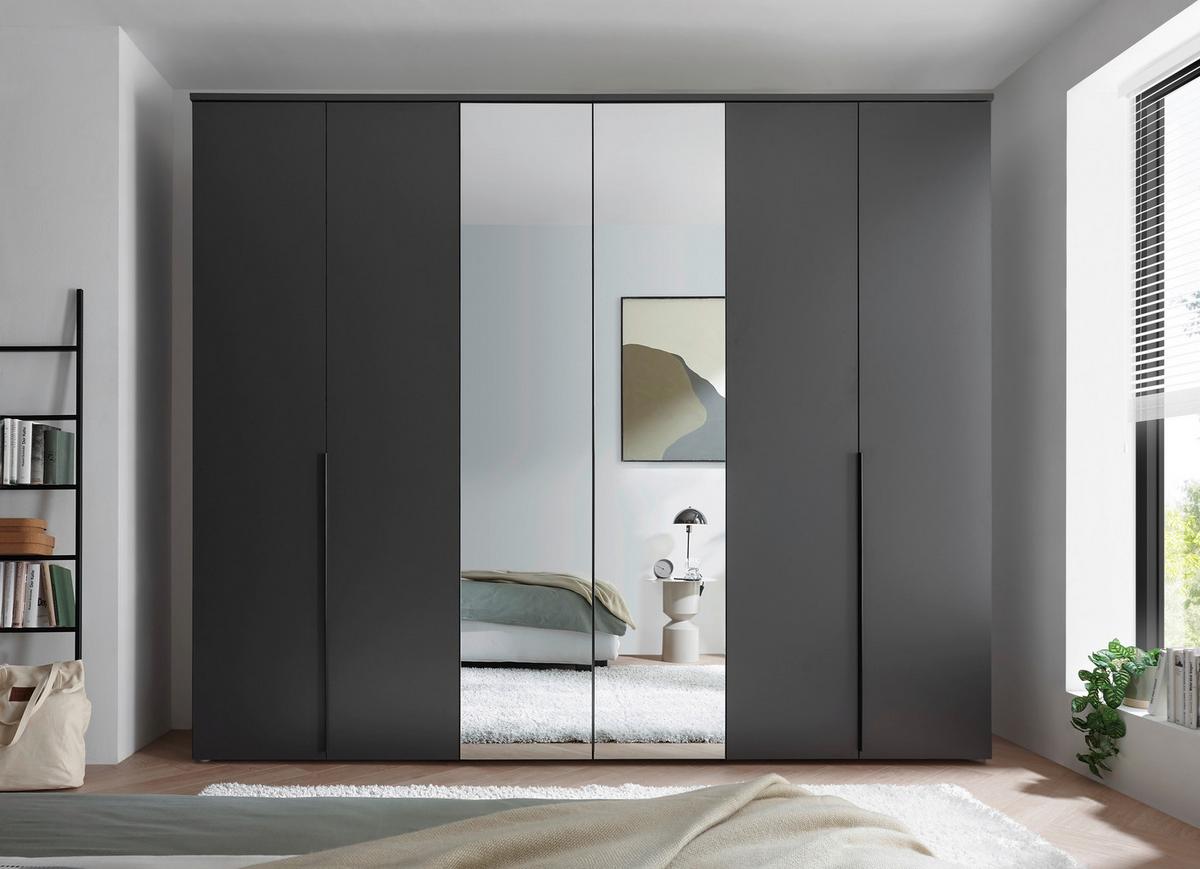Drehtürenschrank 270 cm Kevo Graphitfarben/Spiegelglas - Graphitfarben, MODERN, Glas/Holzwerkstoff (270/225/52cm) - Carryhome