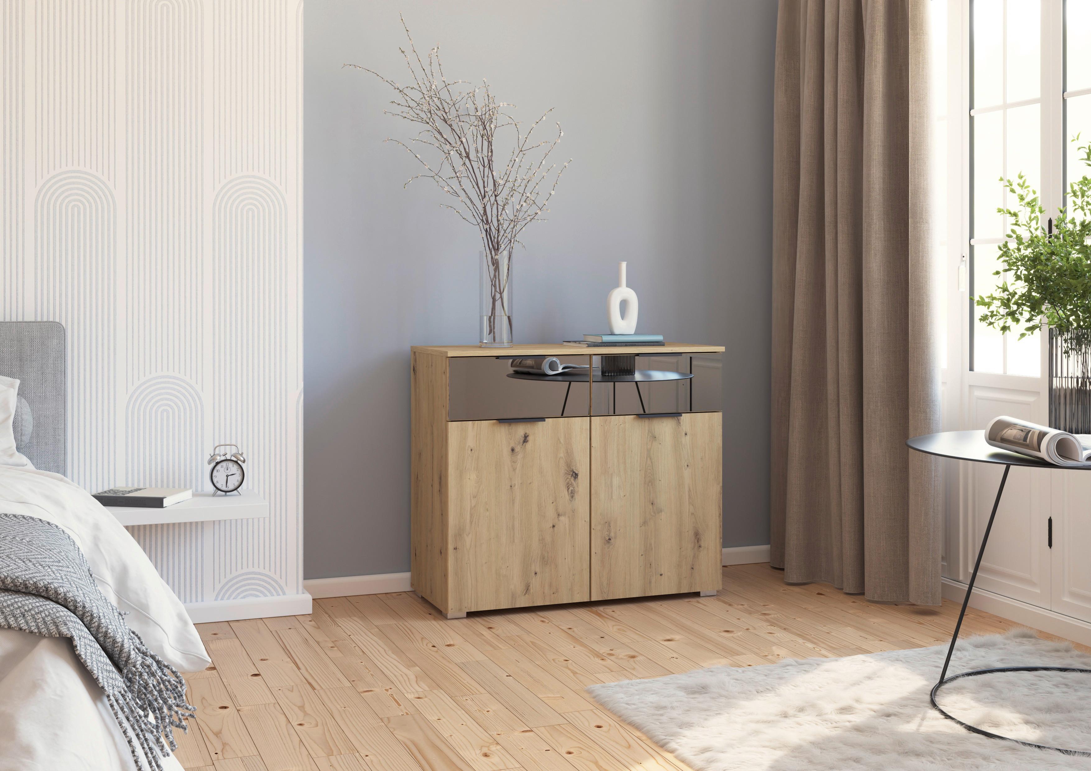 Kommode Skyla Eiche Dekor/Grauspiegel B:93cm - MODERN, Glas/Holzwerkstoff (93/81/42cm) - Rauch Möbel