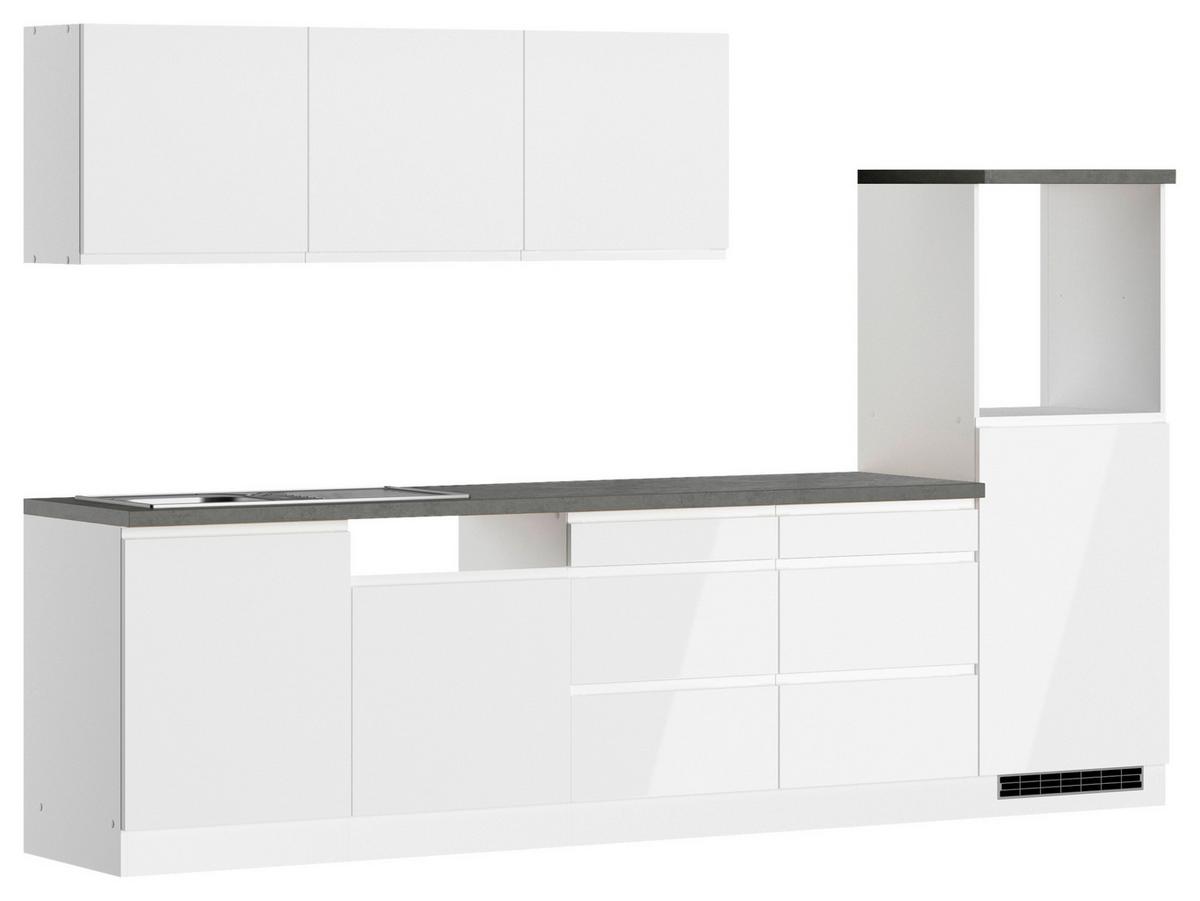 Küchenzeile Monza Ohne Geräte B: 300cm Grau/weiß Inkl. Spüle - Weiß Hochglanz/Weiß, LIFESTYLE, Holzwerkstoff (300cm) - Held