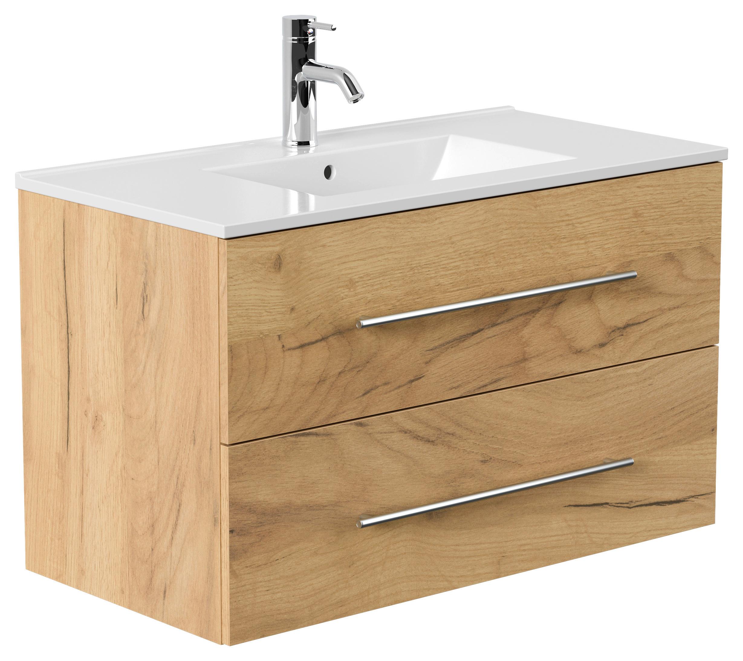 WASCHTISCHKOMBI Homeline, Eichefarben B: 91 cm - Eichefarben/Weiß, Basics, Keramik/Holzwerkstoff (91cm) - MID.YOU