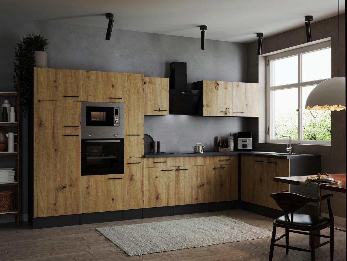 Eckküche Oliver Artisan Dekor S: 370x172 Cm - Eiche Artisan/Grau, Design, Holzwerkstoff (370/172cm) - Respekta