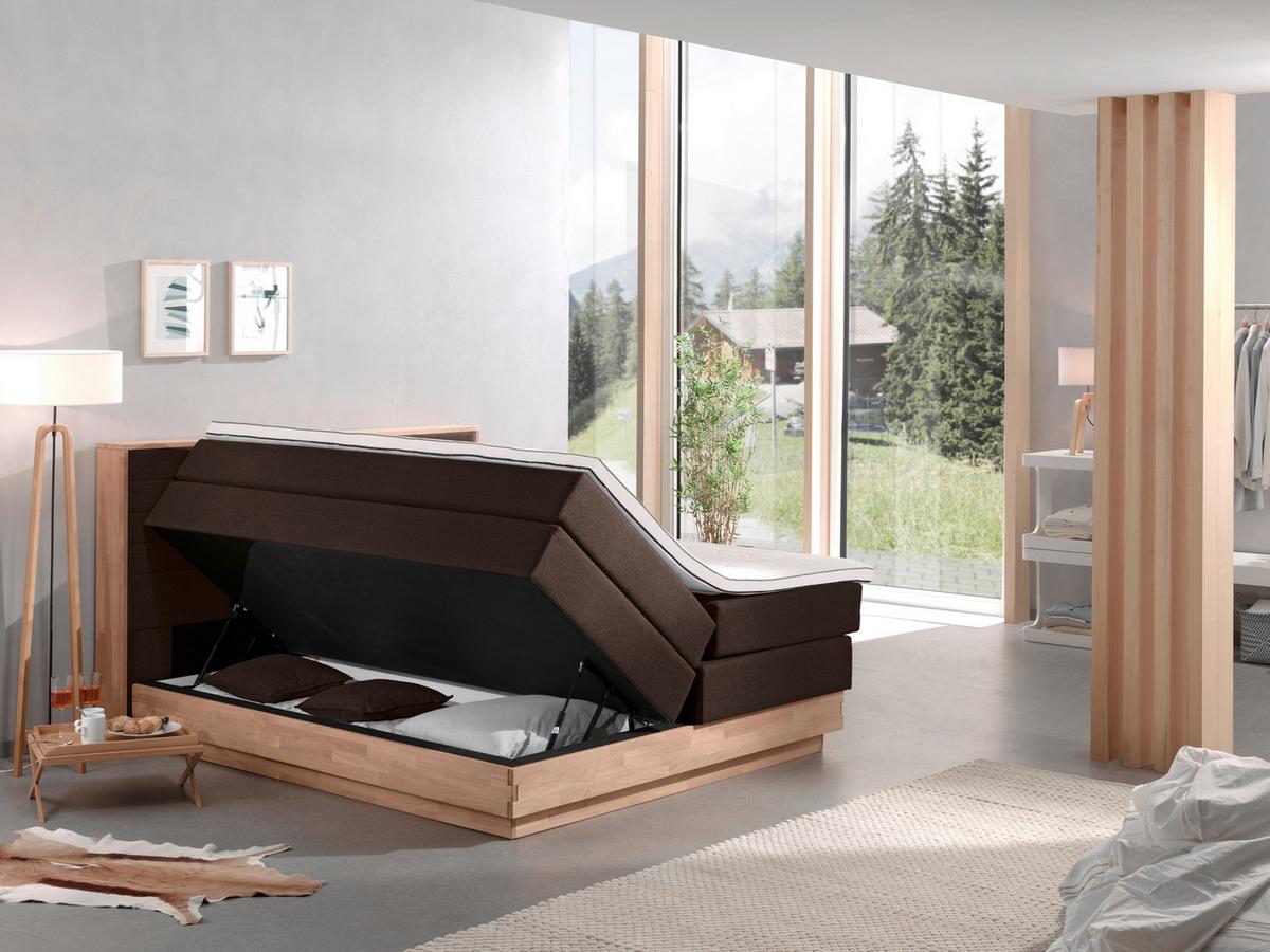 Boxspringbett H4xh4 mit Topper & Bettkasten 160x200 Moneta - Eichefarben/Dunkelbraun, MODERN, Holz/Textil (160/200cm) - MID.YOU