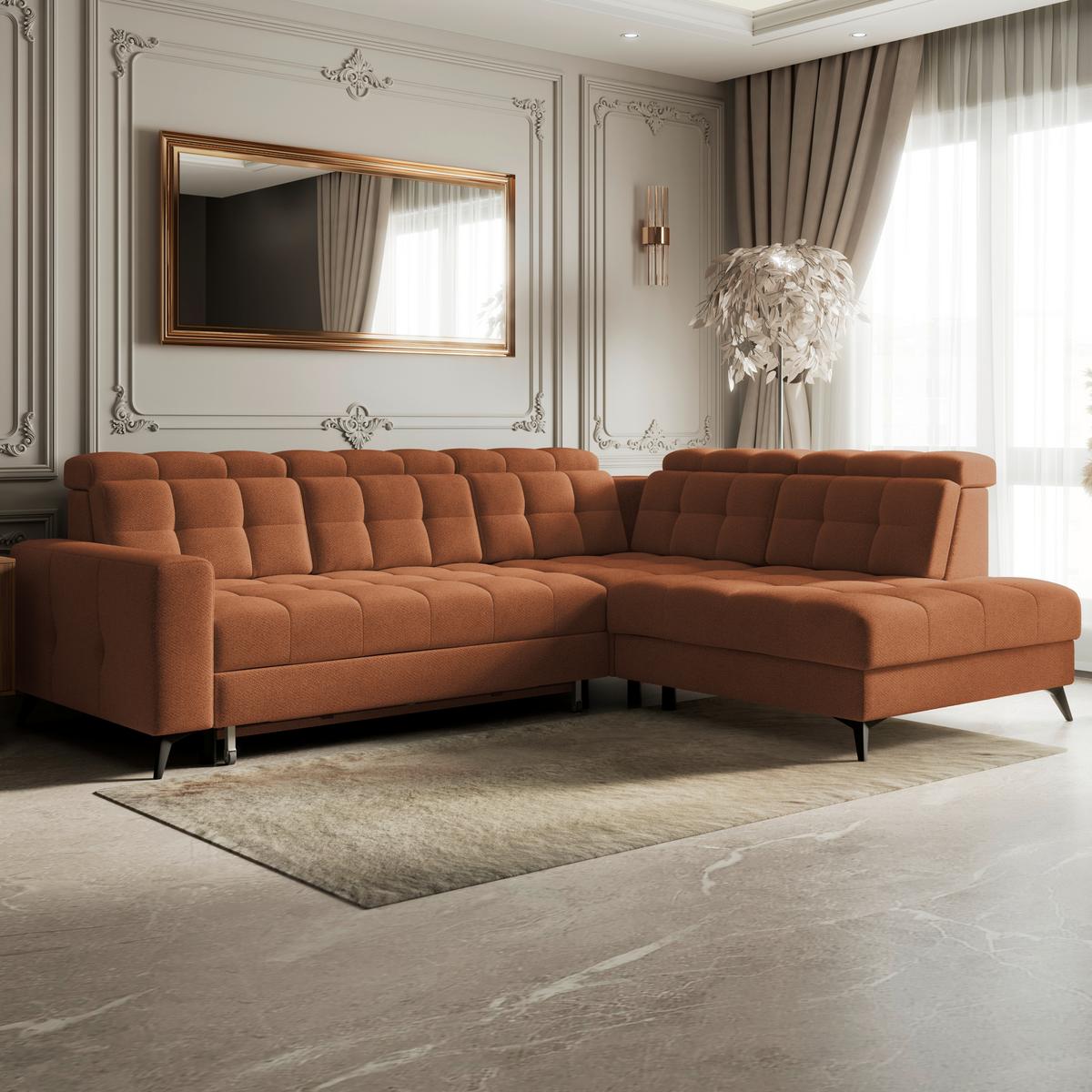 Ecksofa Barletta New Velours Terracotta, 289x228cm - Terracotta/Schwarz, ROMANTIK / LANDHAUS, Textil (289/228cm) - Luca Bessoni