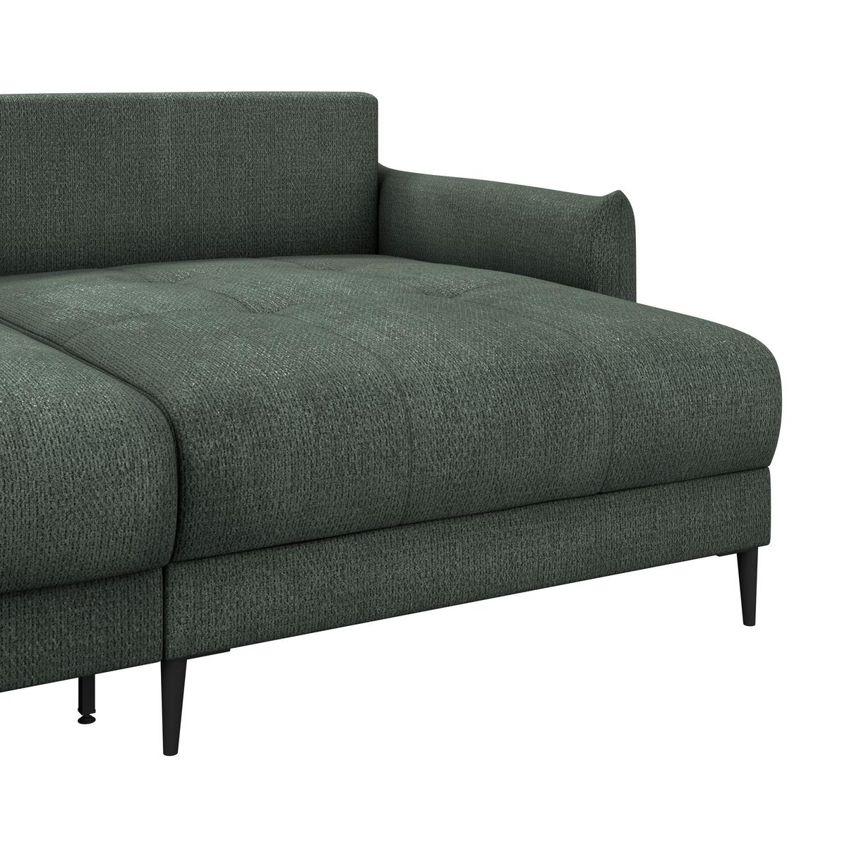 Ecksofa Polis Webstoff dunkelgrün, 221x142cm - Dunkelgrün/Schwarz, Trend, Textil (221/142cm) - Ondega