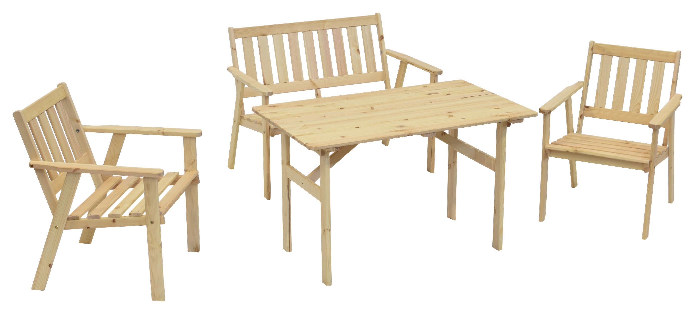 Gartenmöbel Set 4-Tlg Sylt Kiefer Echtholz - Naturfarben, MODERN, Holz - Gardenson