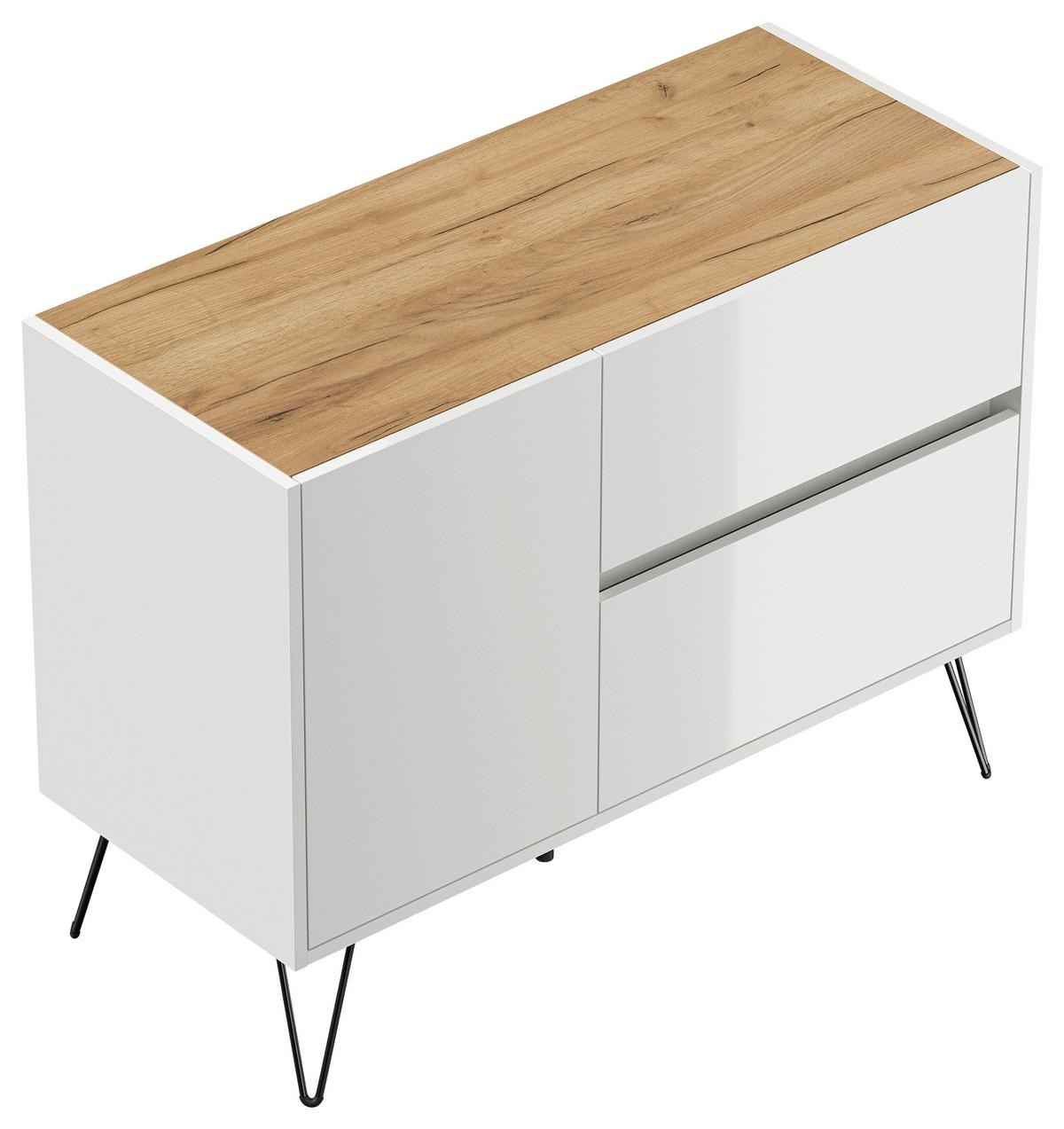 Sideboard Posseik Industrial Weiß/eichefarben B: 99 Cm - Eichefarben/Schwarz, Design, Holzwerkstoff (99/75,8/42cm) - P & B