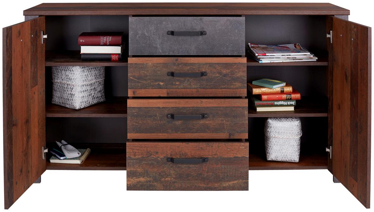 Kommode B: 162 Cm Ontario, Betonoptik Dunkel - Eichefarben/Dunkelgrau, MODERN, Holzwerkstoff (162/86/41,5cm) - Ondega