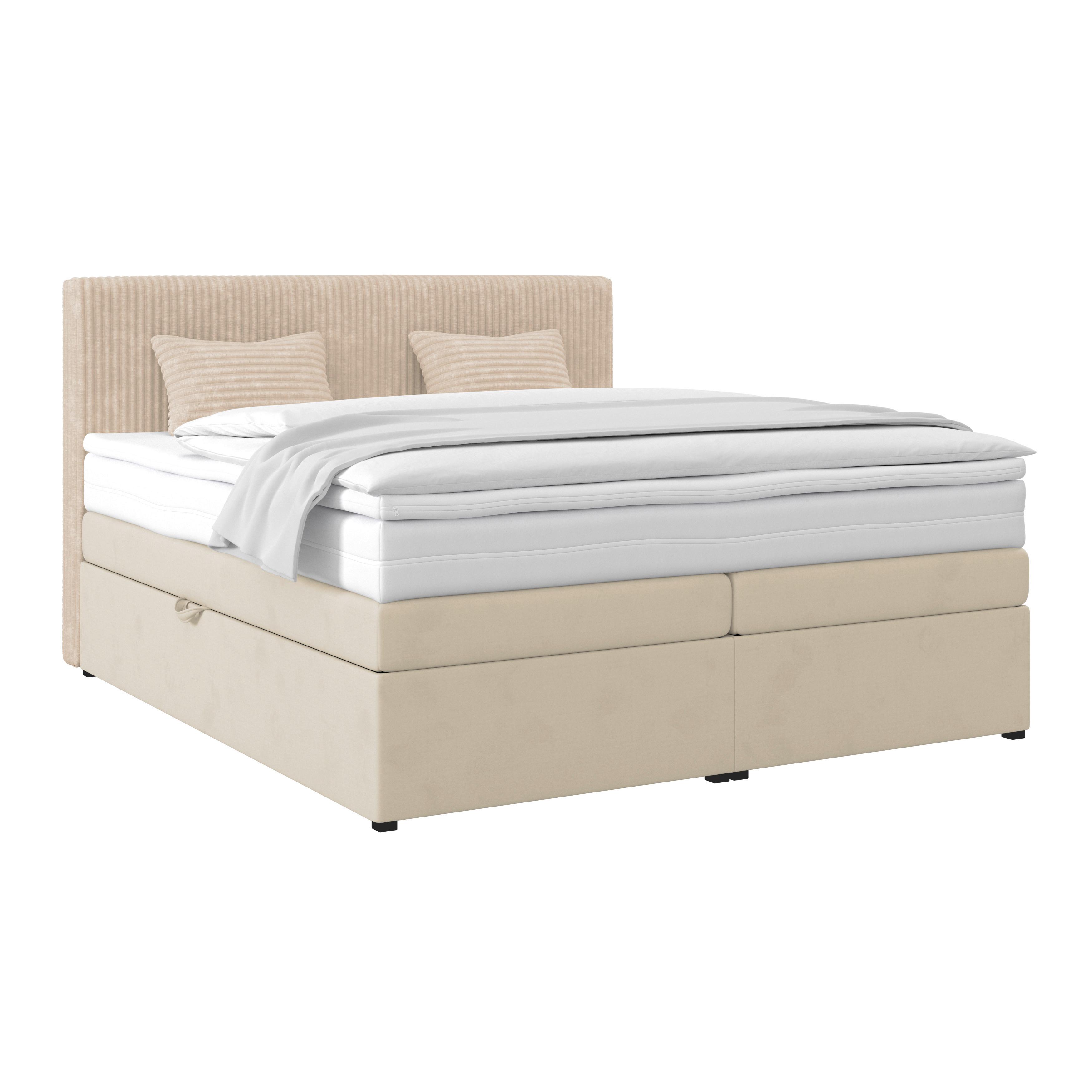 Boxspringbett mit Topper mit Bettkasten 180x200 cm Rossa - Creme/Schwarz, MODERN, Holzwerkstoff/Textil (180/200cm)