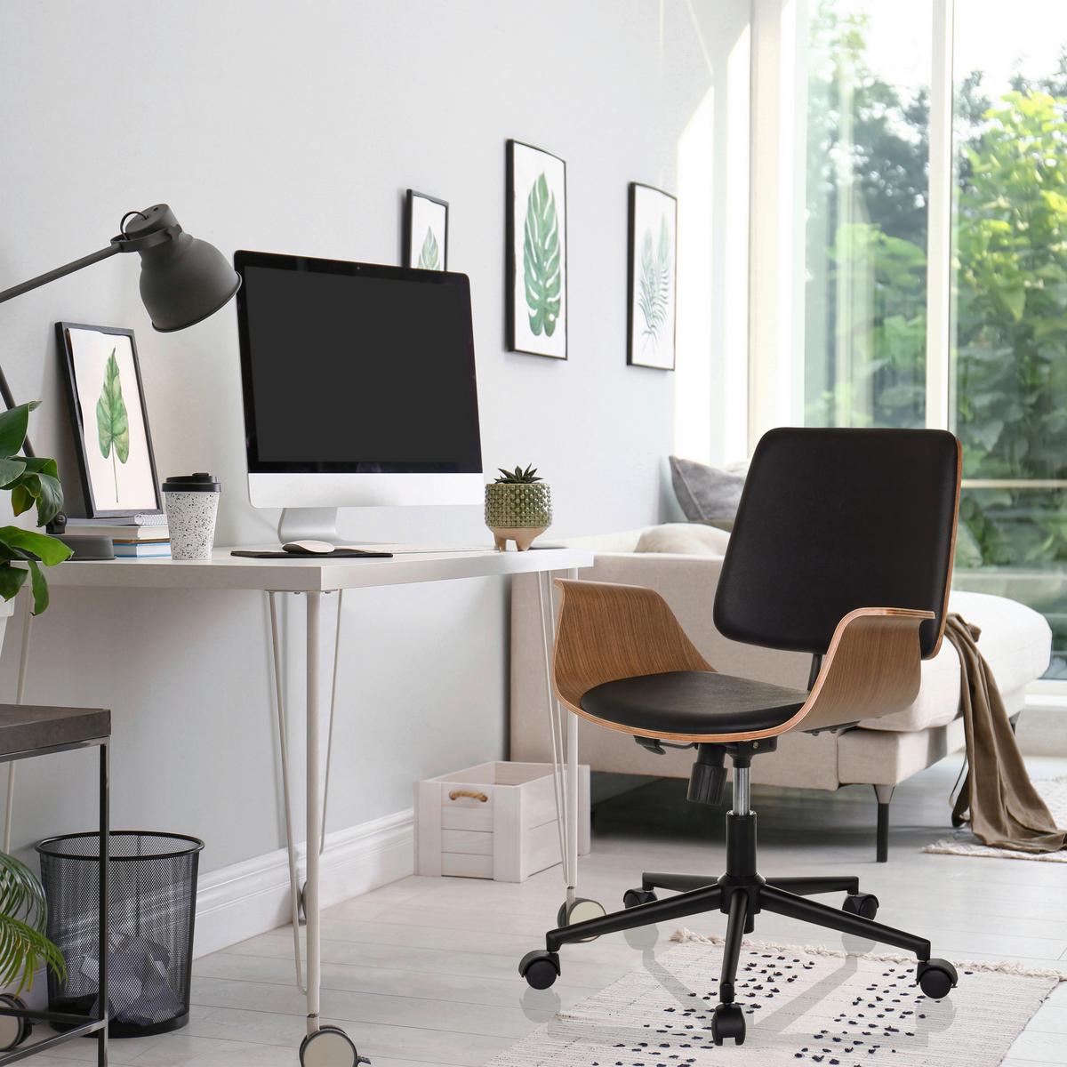 Drehstuhl Schwarz B: 68 Cm - Schwarz/Braun, MODERN, Leder/Holz (68/92/63,5cm) - MID.YOU