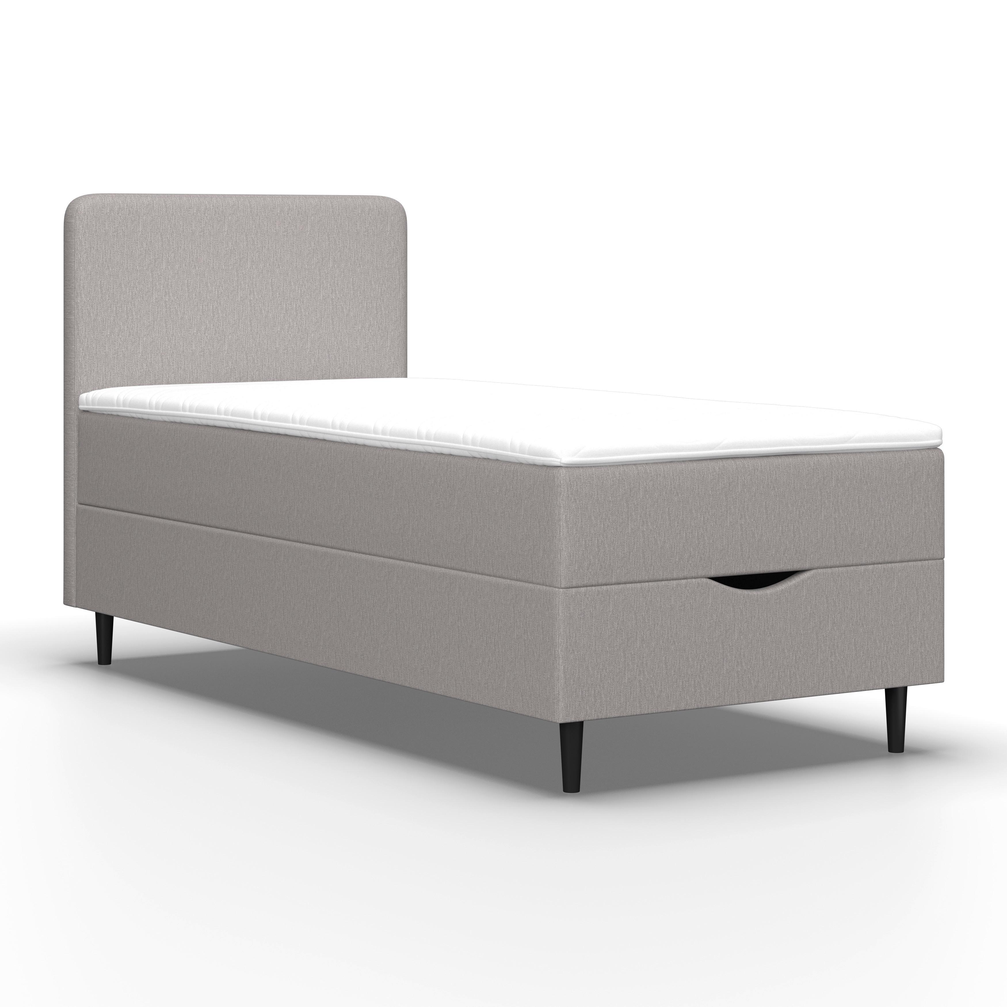 Boxspringová postel VIDA 90x200, šedá, s topperem - šedá/černá, Moderní, dřevo/textil (90/200cm) - Bessagi Home