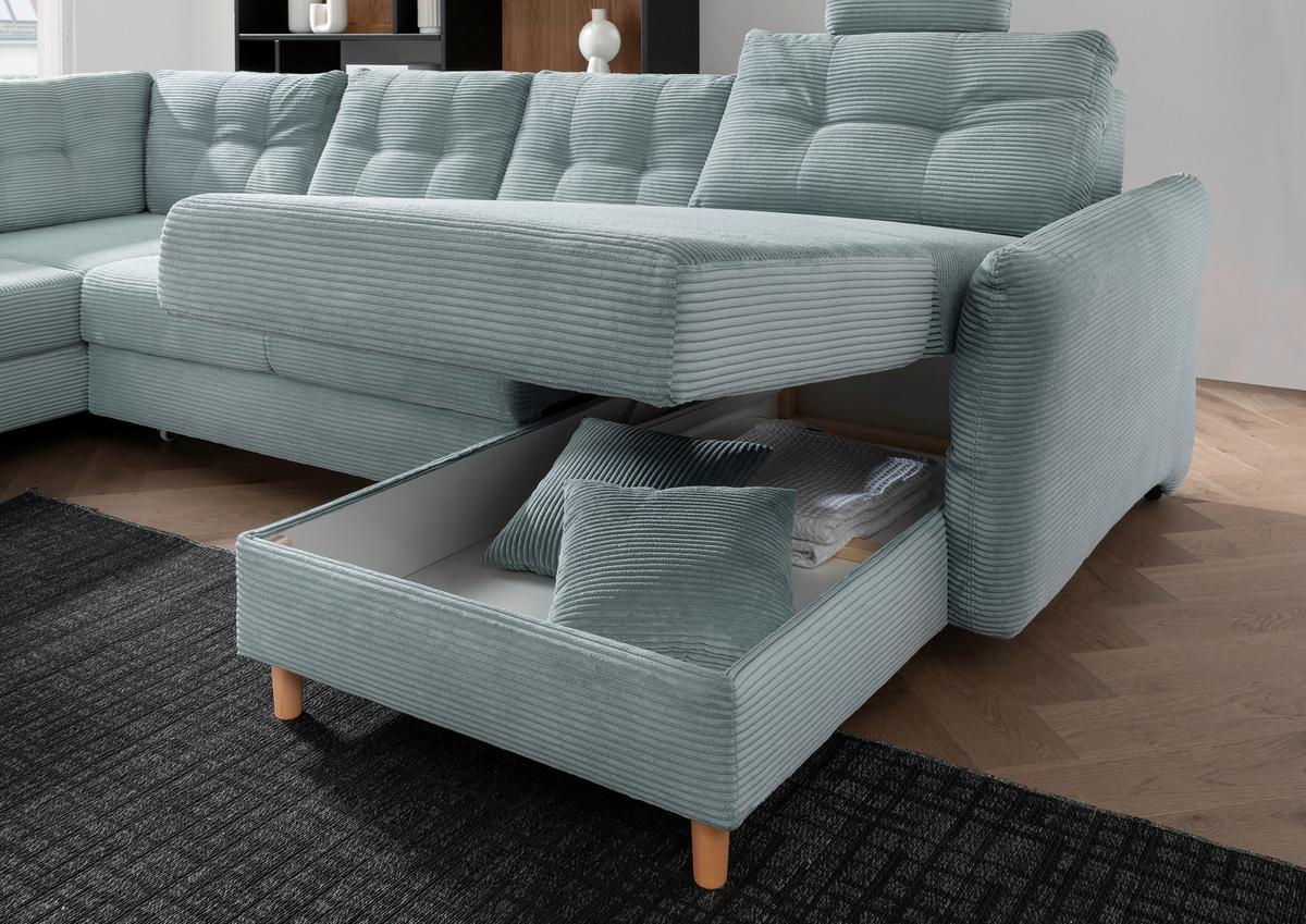 Wohnlandschaft mit Schlaffunktion, Hellblau - Naturfarben/Hellblau, MODERN, Textil (206/338-352/176cm) - Livetastic