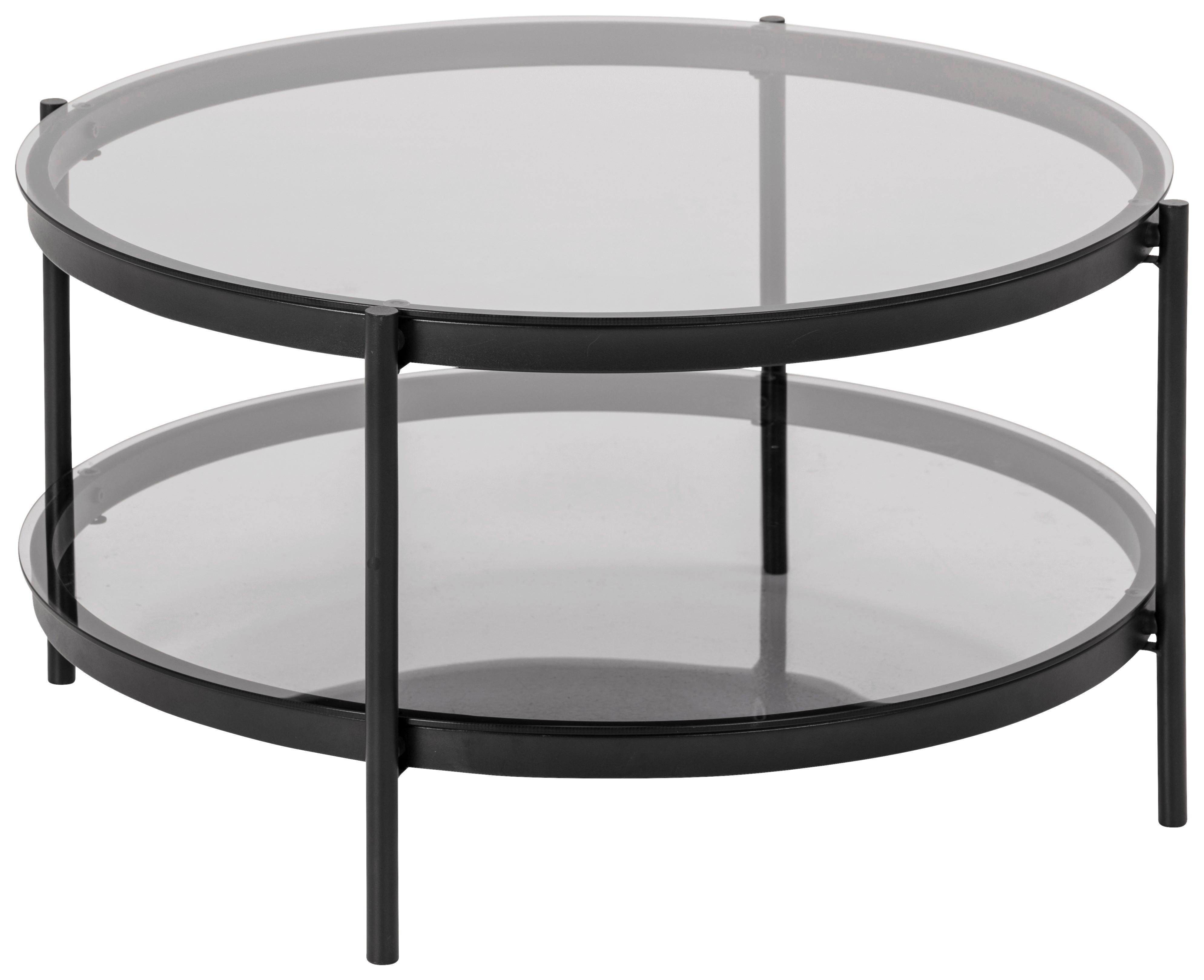 Couchtisch Glas mit Ablage Rund Bayonne, Rauch/Schwarz - Schwarz, KONVENTIONELL, Glas/Metall (75/75/42cm) - MID.YOU