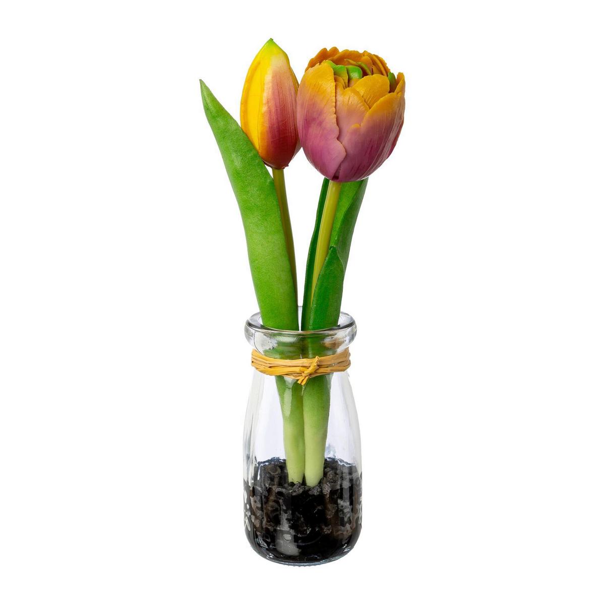 Kunstpflanze Tulpen - Gelb/Mauve, Basics, Kunststoff (21cm)