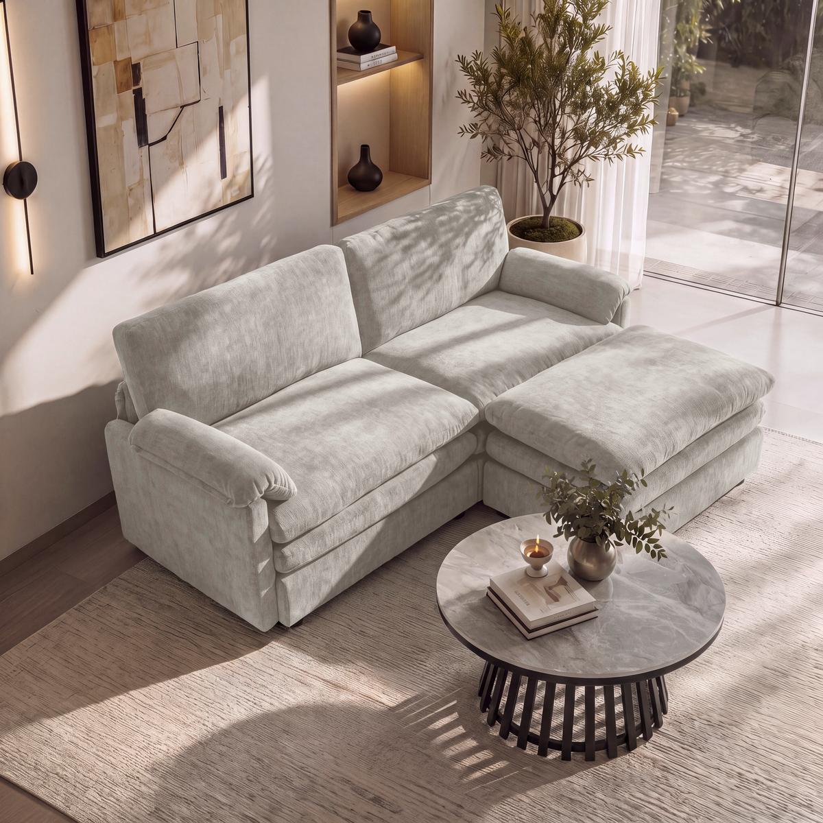 2-dielna súprava ALESSIA, sivá ženilka, max. 360 kg - čierna/sivá, Modern, drevo/textil (188/137cm) - Bessagi Home