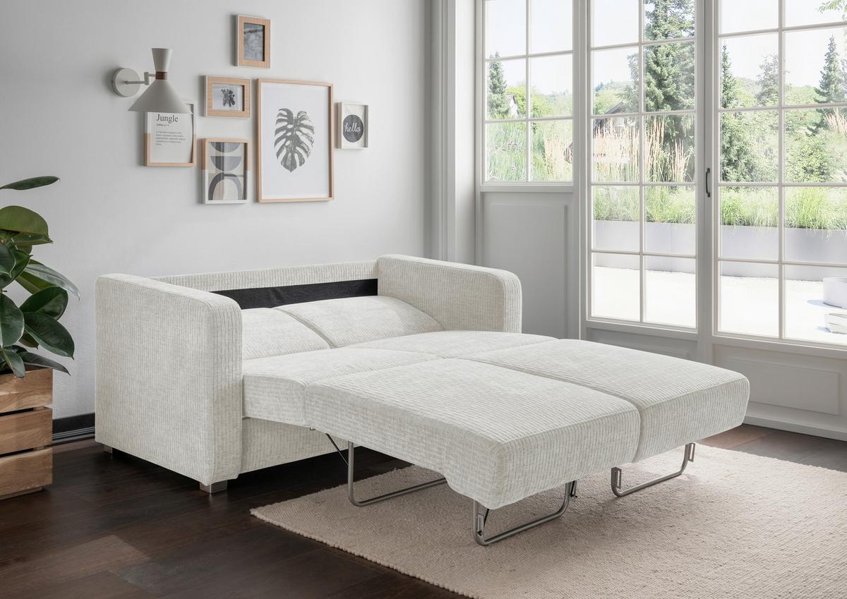 Schlafsofa Mia Mikrofaser Creme, B: 159 Cm - Chromfarben/Creme, Basics, Textil (159/88/87cm) - Livetastic