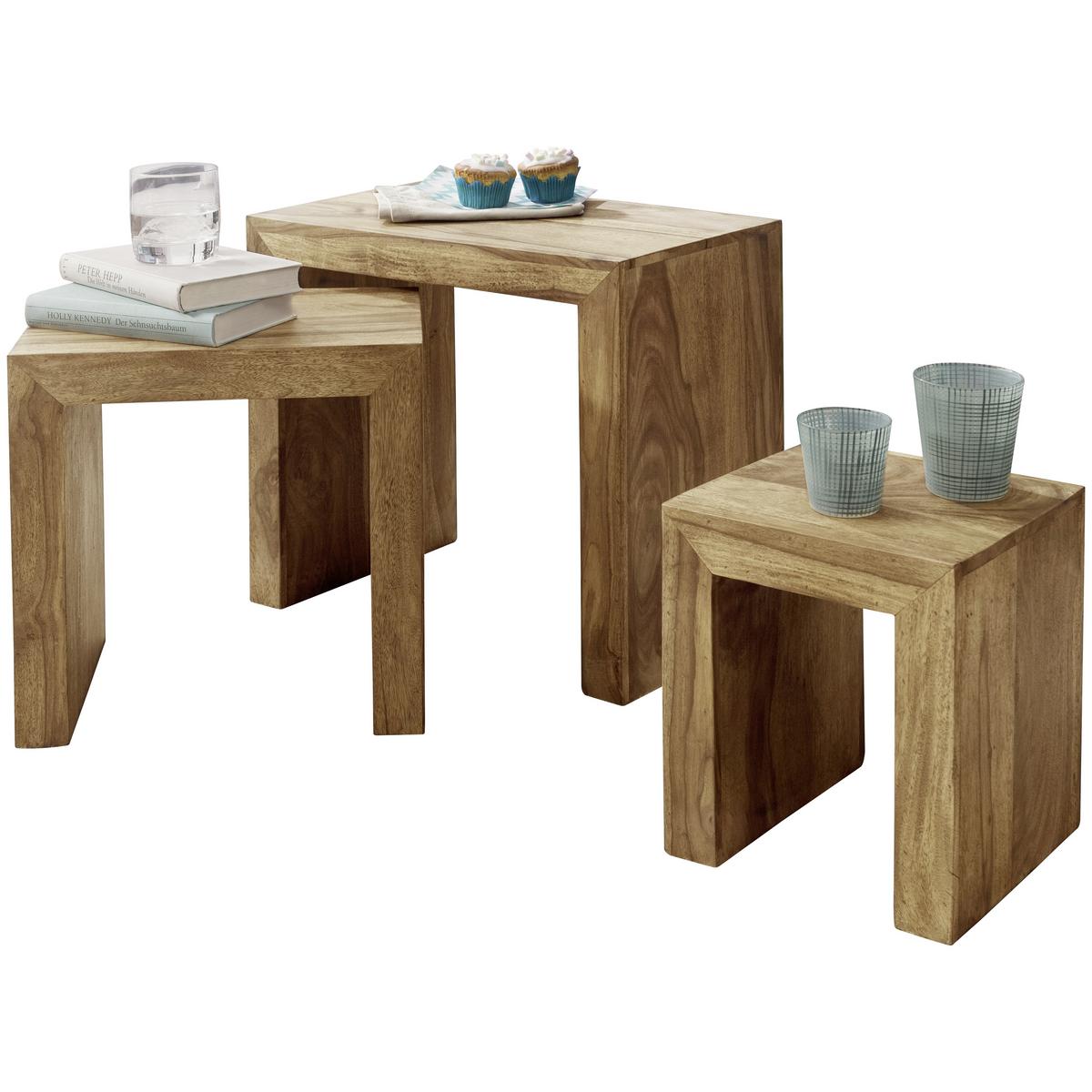 Príručný stolík Mumbai sada 3ks - farba akácie, Design, drevo (50/30/45cm) - MID.YOU