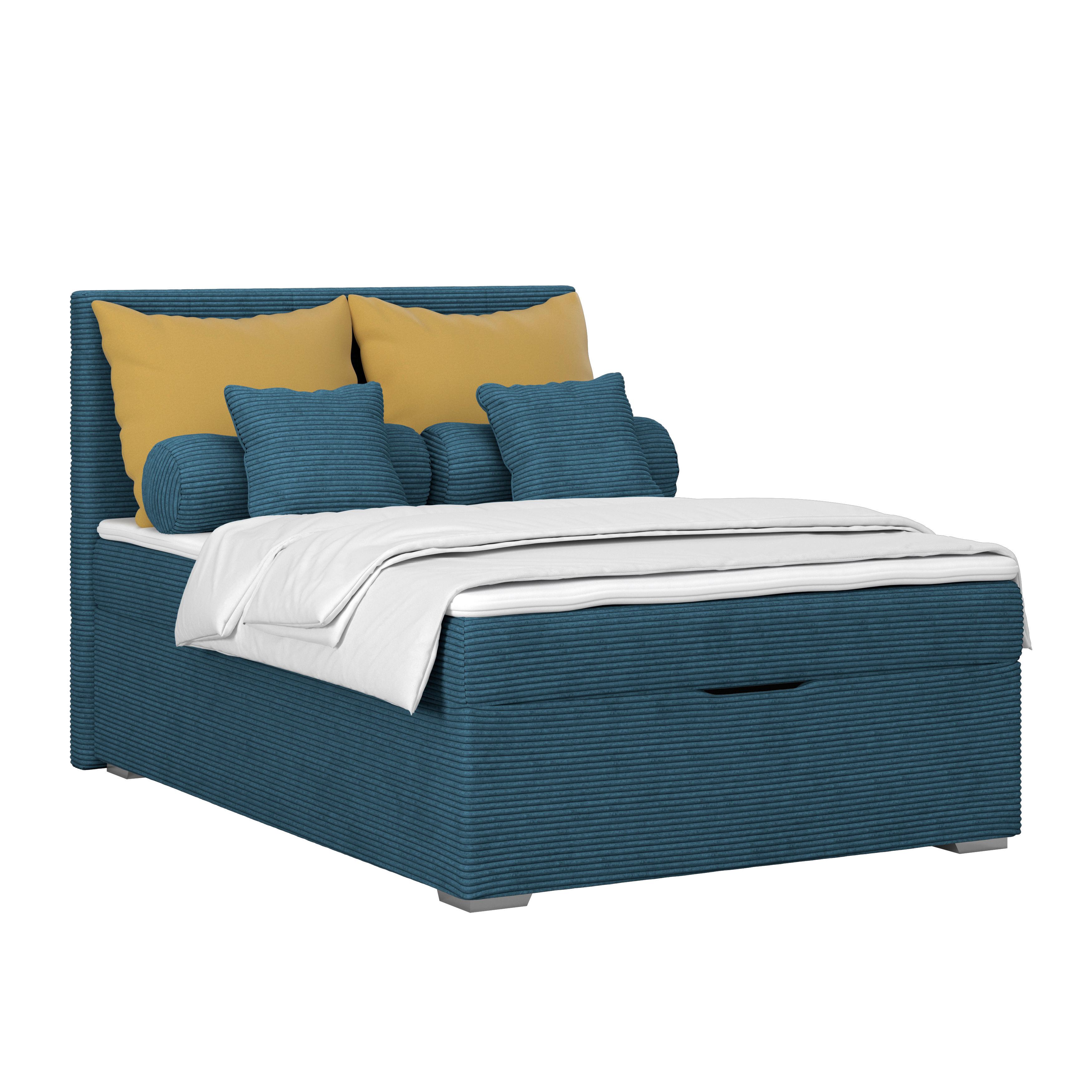 Polsterbett Adria - Blau/Chromfarben, KONVENTIONELL, Holz/Textil (140/200cm)