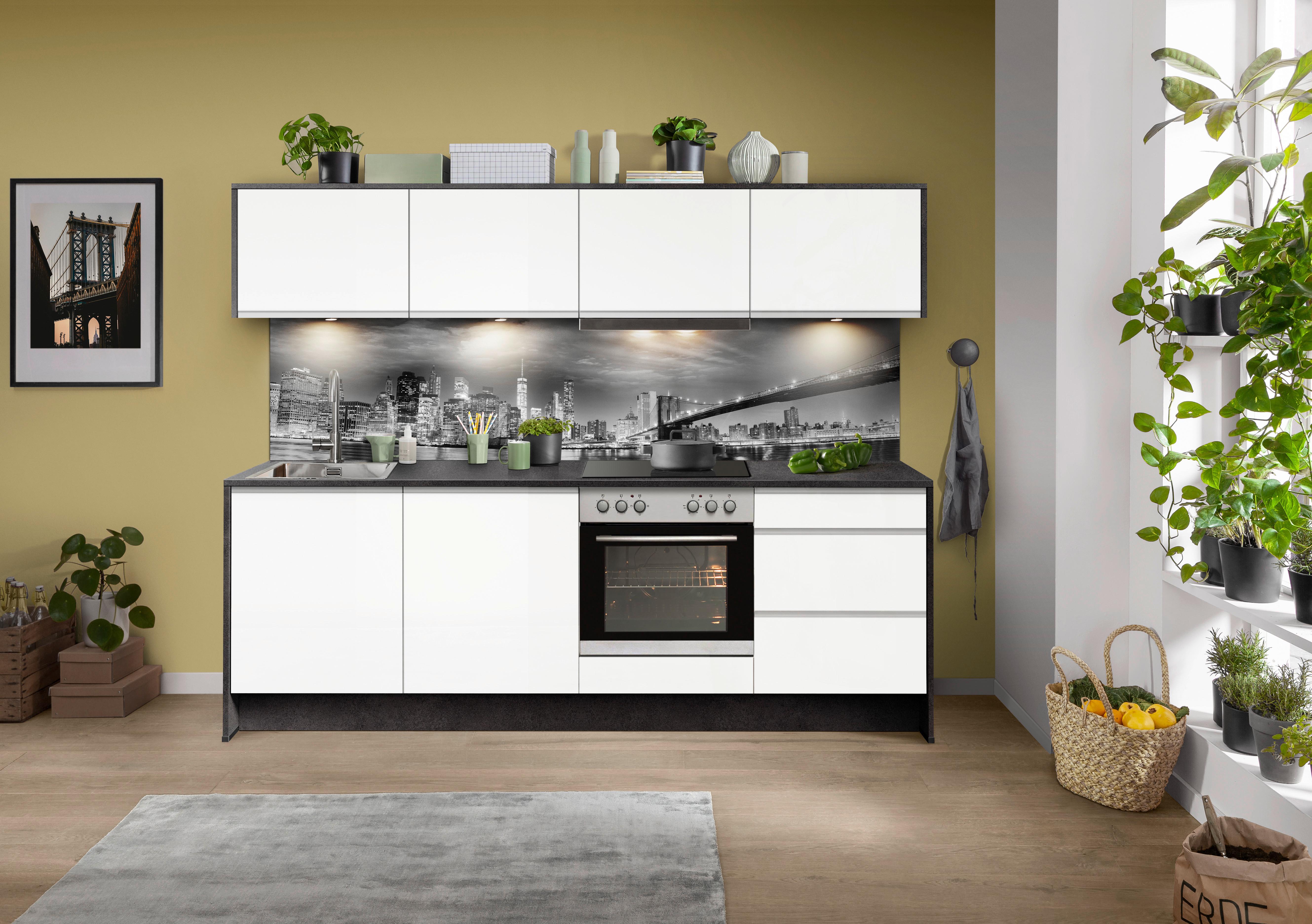 Küchenzeile Ip7500 Mit Geräten 245 Cm Weiß/lavagrau - Weiß Hochglanz/Weiß, Basics, Holzwerkstoff (245cm)