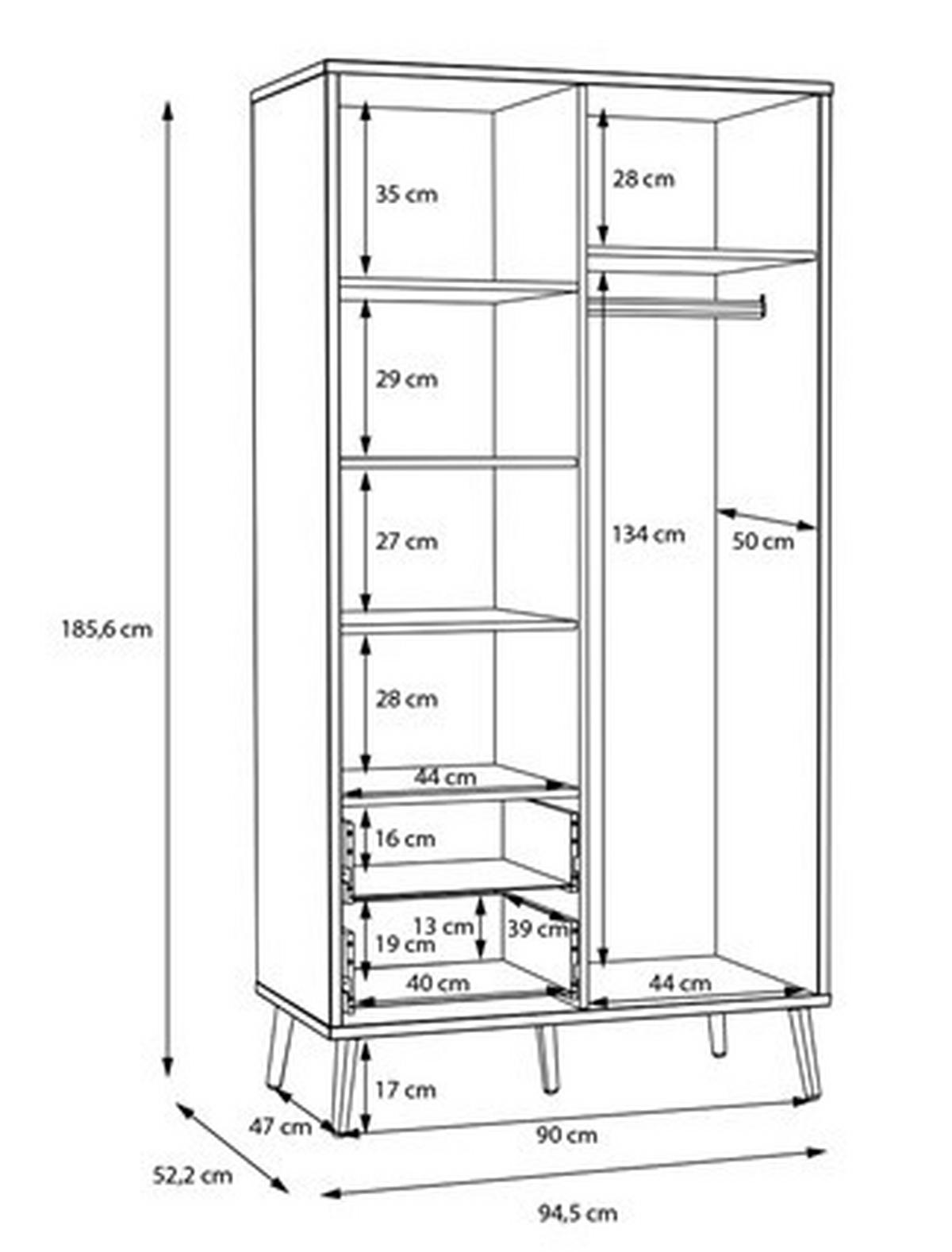 Ruhásszekrény Whenua 94,5/185,6 - tölgyfa színű/zsályazöld, Modern, faalapú anyag/fém (94,5/185,6/52,2cm) - Mömax