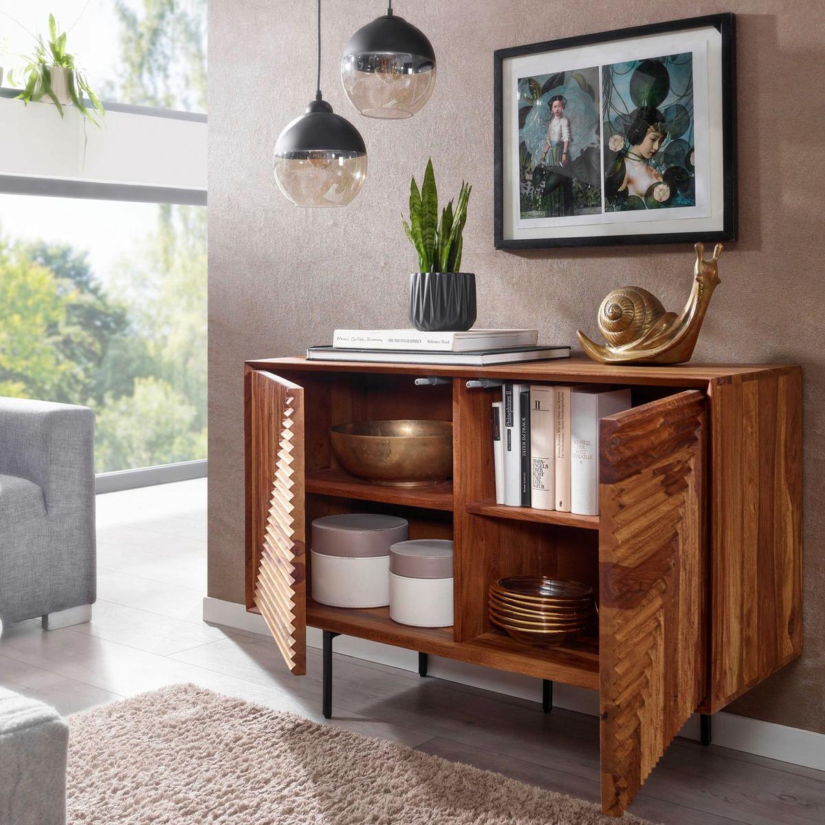 Sideboard Sheesham Sheeshamfarben B: 100 cm - Sheeshamfarben/Schwarz, Design, Holz (100/71/40cm) - MID.YOU