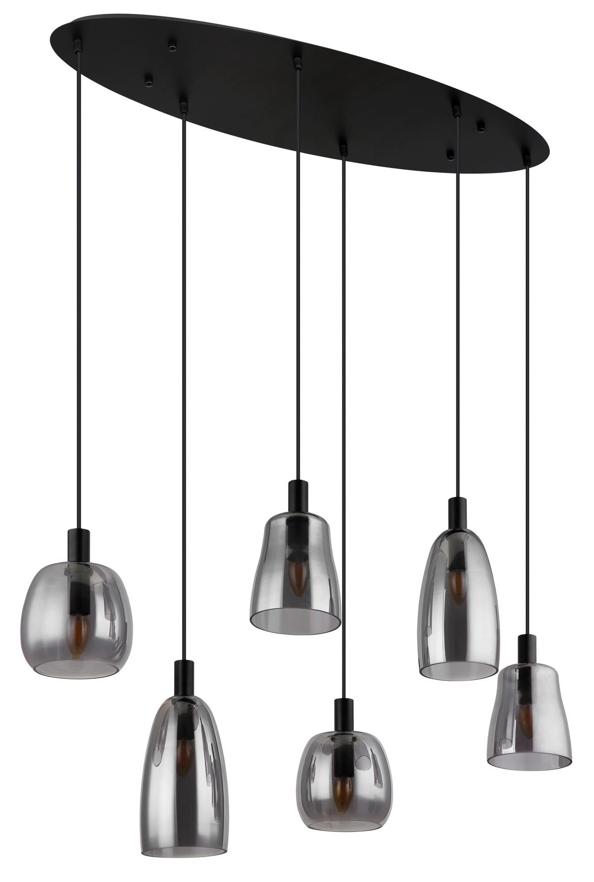 Hängeleuchte 15789-6hb - Schwarz, Design, Glas/Metall (97/32,5/130cm) - Globo