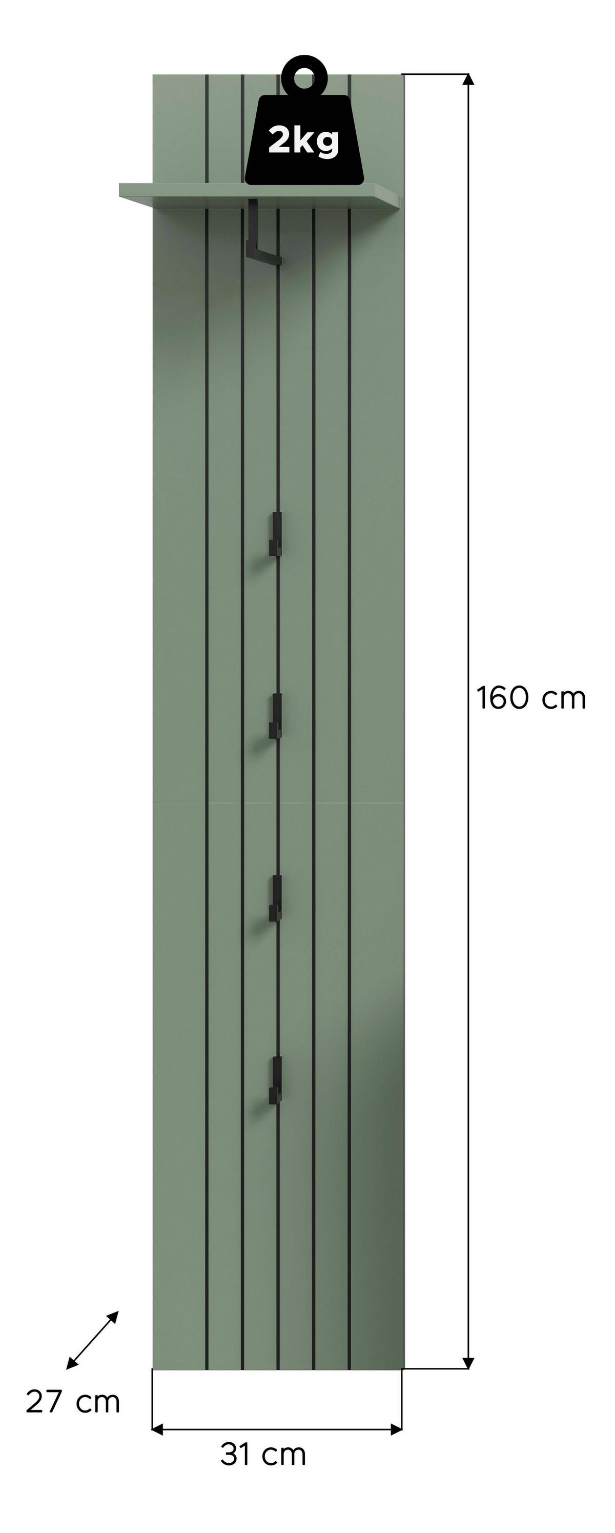 Garderobenpaneel Station Graugrün B: 31cm - Graugrün, Design, Holzwerkstoff (31/160/27cm) - MID.YOU