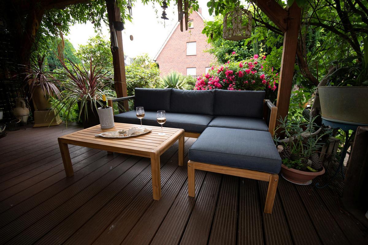 Loungegarnitur Malaga Aus Holz Mit Kissen - Schwarz/Grau, Basics, Holz/Textil (198/132cm) - Acamp