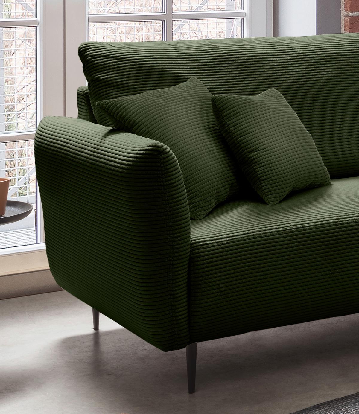 Ecksofa Vanilla Dunkelgrün S: 256x294 cm - Dunkelgrün/Schwarz, Design, Textil (256/294cm) - Livetastic