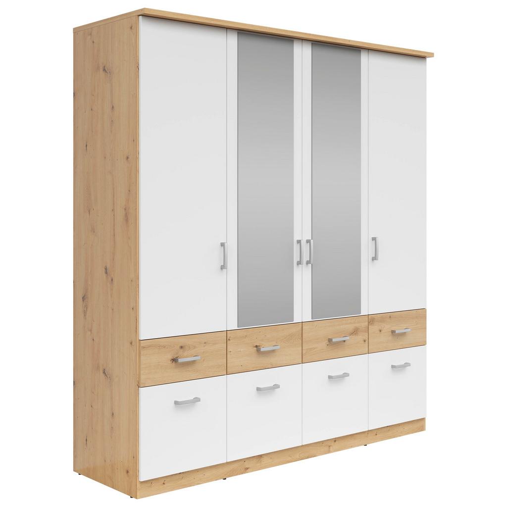Drehtürenschrank mit Laden B: 181 cm Brando Weiß/Eiche Dekor