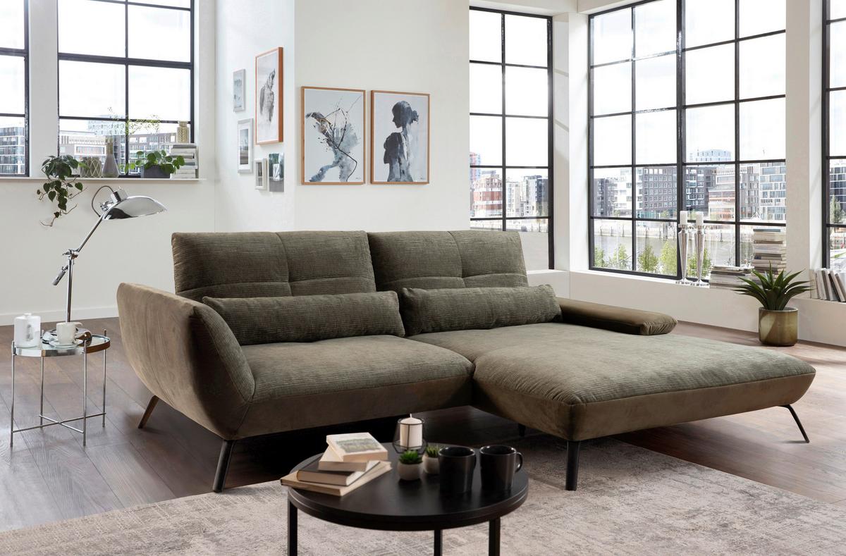 Ecksofa Dover Olivgrün, 273x191-207cm - Schwarz/Olivgrün, Trend, Holz/Holzwerkstoff (273/191-207cm)