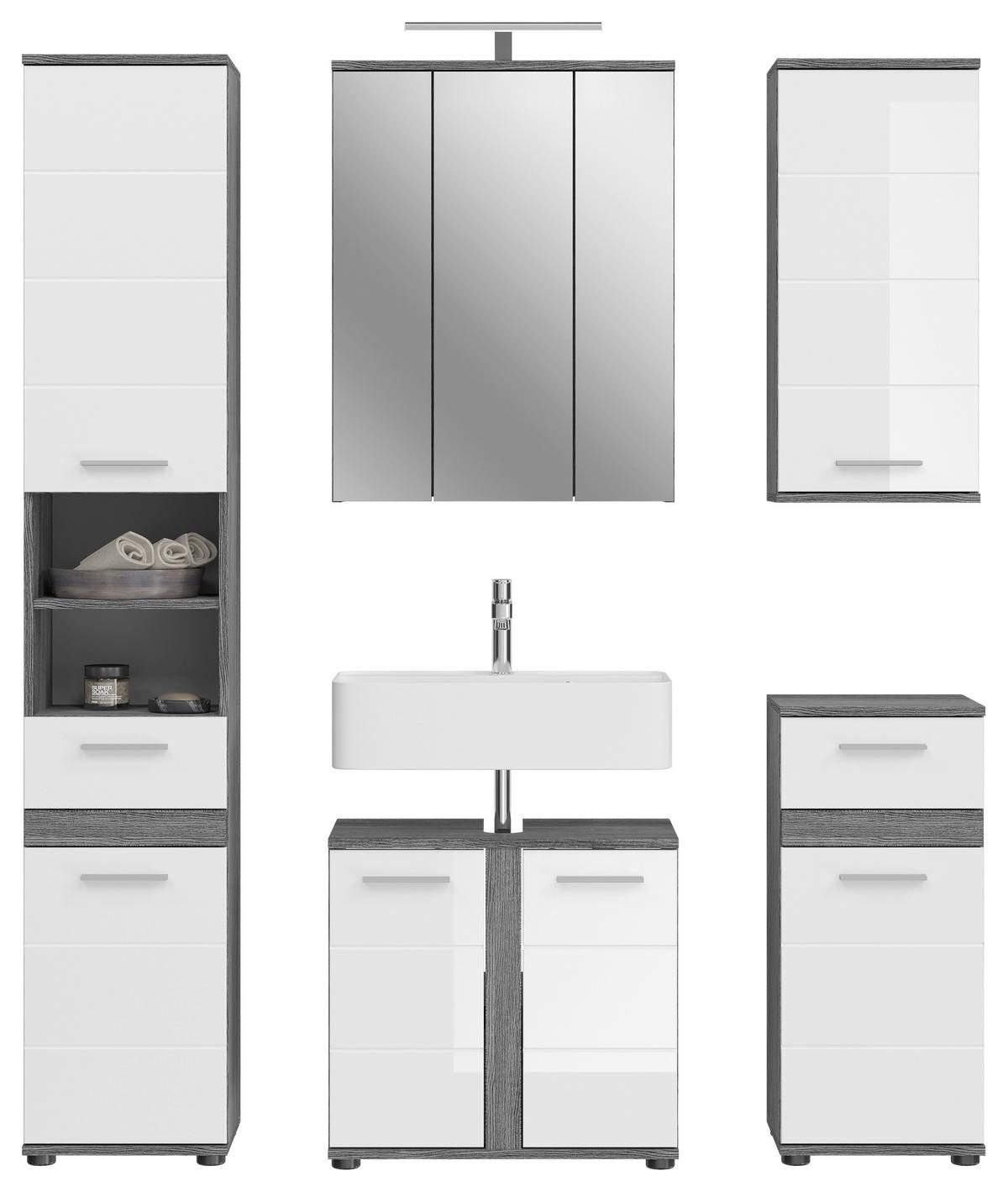 Badezimmer Blake Silber Weiß Hg B: 150 cm - Weiß Hochglanz/Schwarz, MODERN, Glas/Holzwerkstoff (150cm) - MID.YOU
