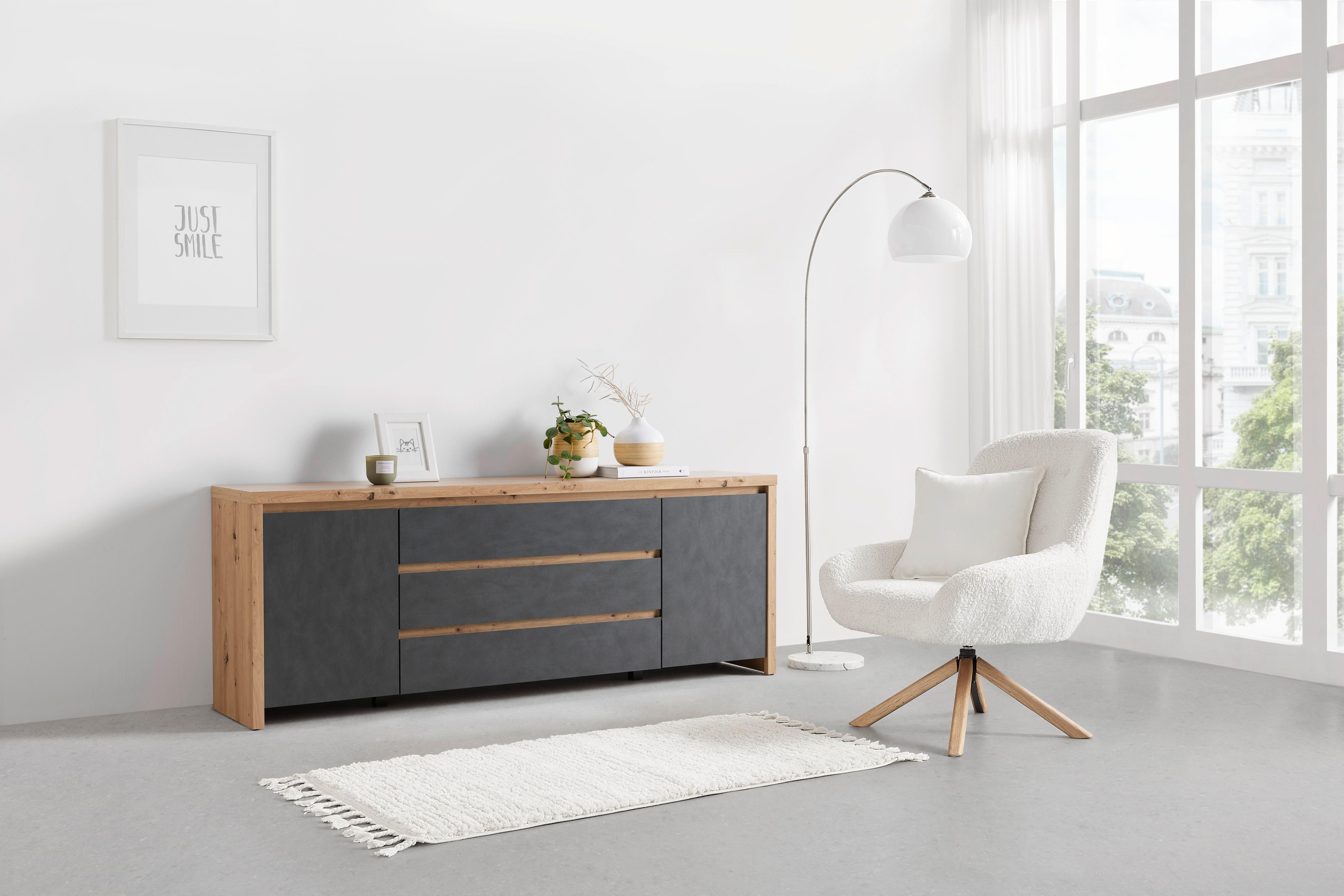 Kommode 190cm Larios Eiche Dekor/Grau - Eiche Artisan/Grau, MODERN, Holzwerkstoff (190/71/40cm)