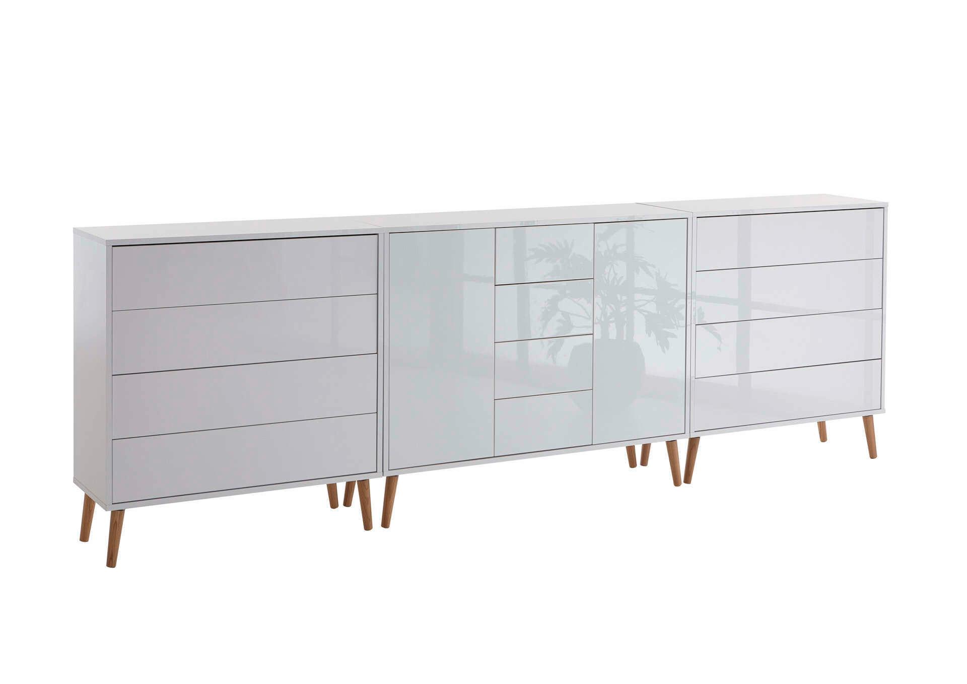Sideboard Mailand 12 B: 263,5 cm Weiß - Weiß Hochglanz/Eiche Artisan, MODERN, Holzwerkstoff (263,5/86/33cm) - MID.YOU