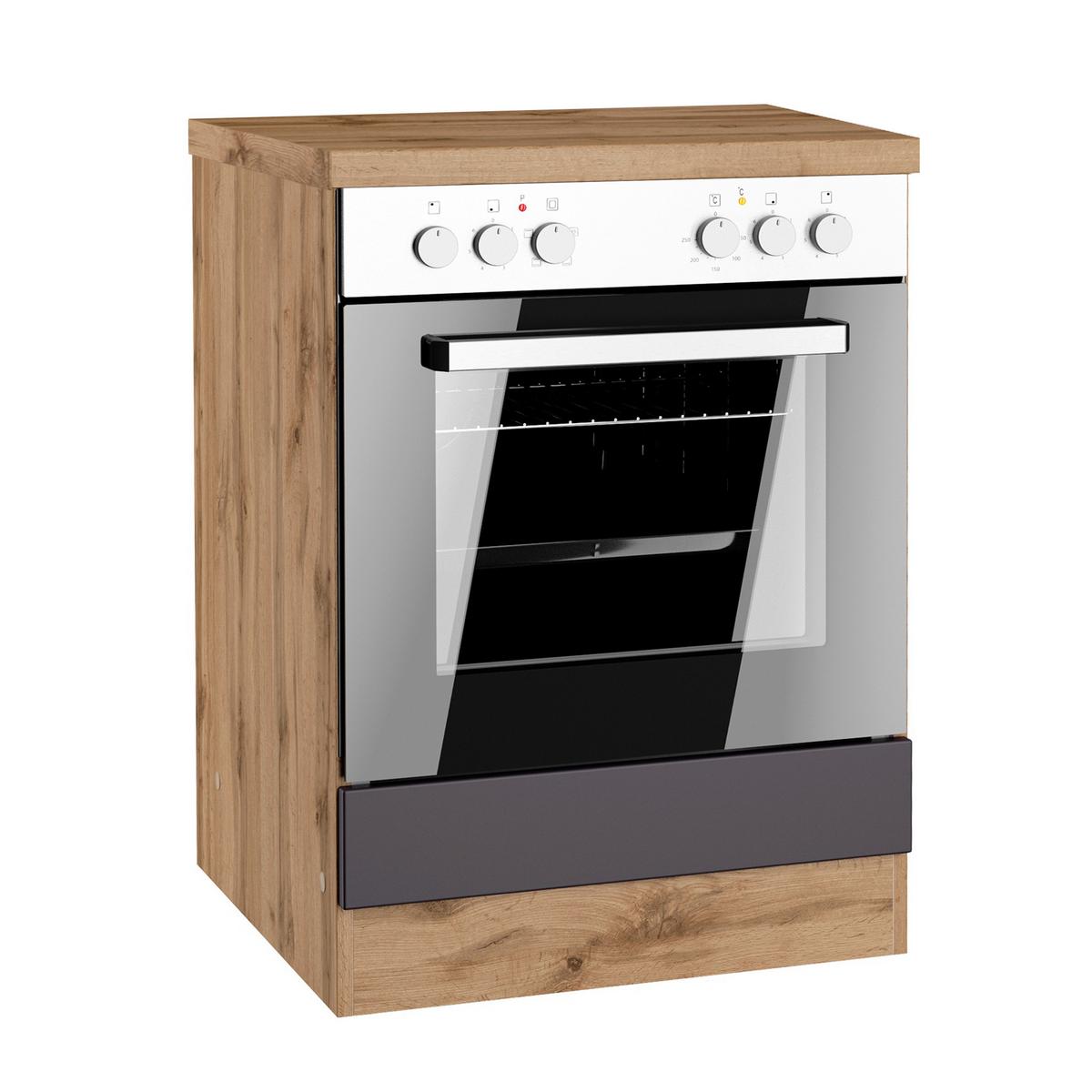 Herdumbauschrank Turin B: 60cm Grau/eichef. + Arbeitsplatte - Eiche Wotan/Grau, Design, Holzwerkstoff (60/86/60cm) - Held