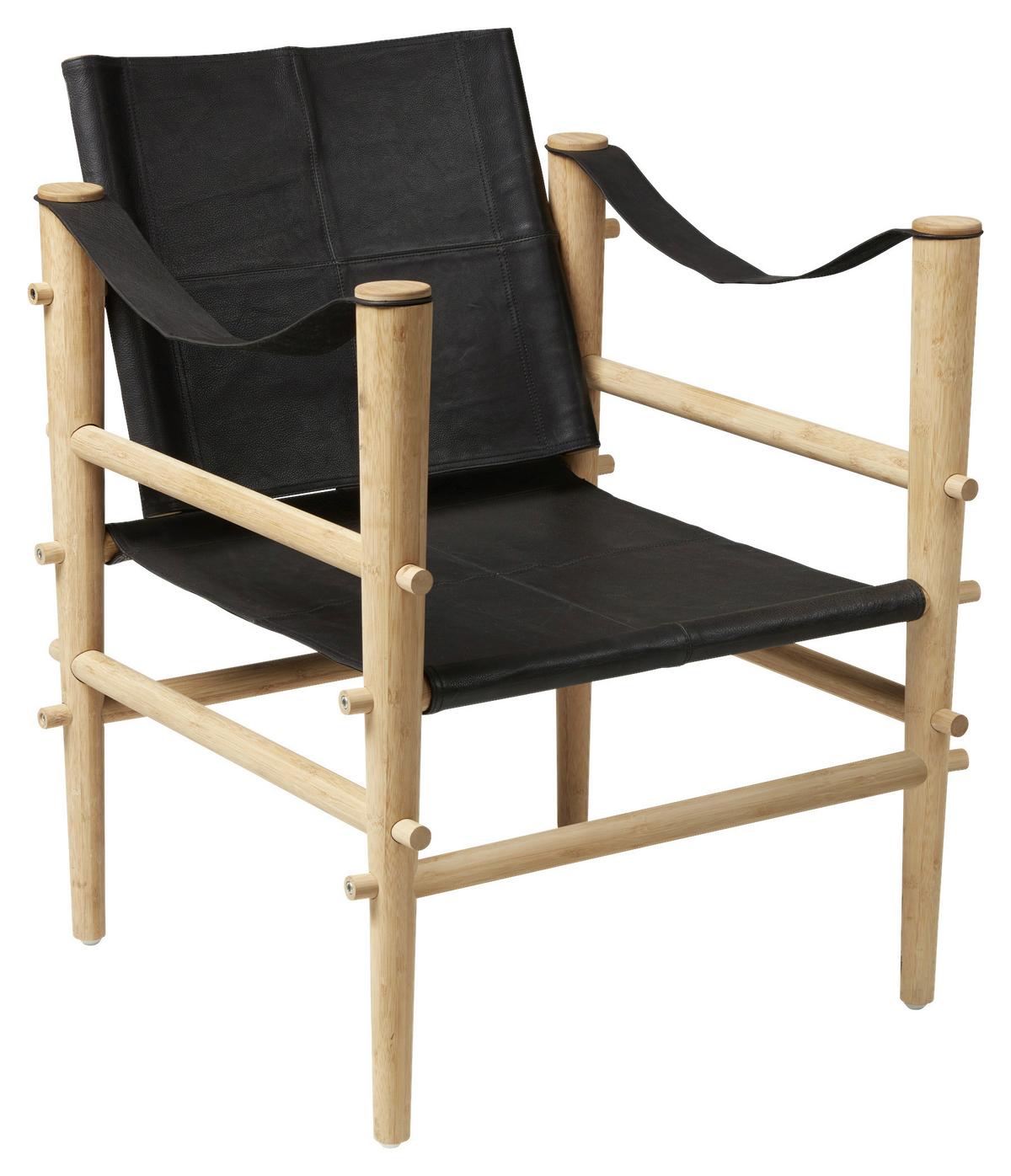 Sessel Noble 3155028 - Schwarz/Naturfarben, ROMANTIK / LANDHAUS, Leder/Holz (59/79/61cm) - MID.YOU