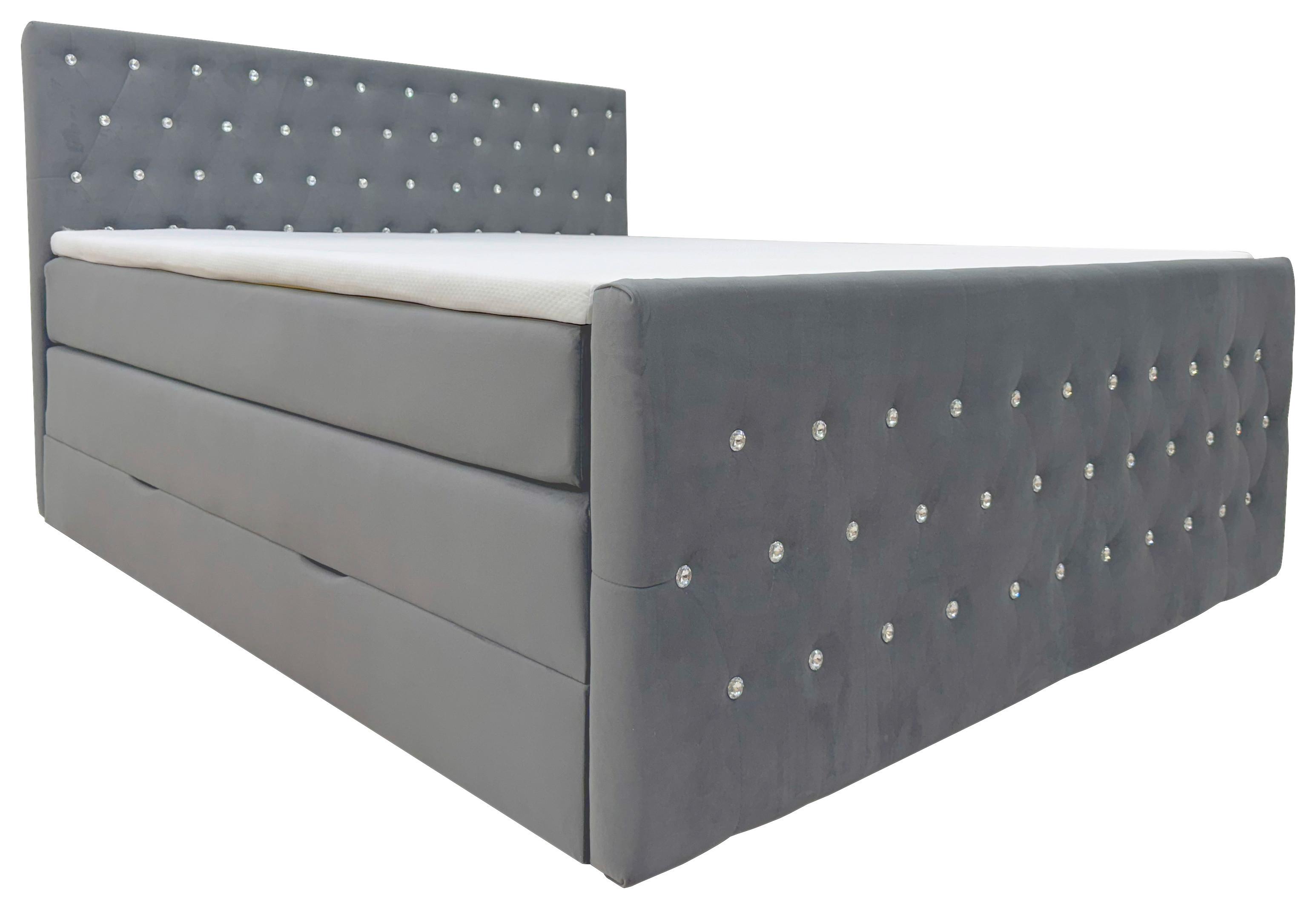 Boxspringbett Elza Graphtifarben, Lf: 140x200 cm - Graphitfarben, MODERN, Textil (140/200cm) - Livetastic