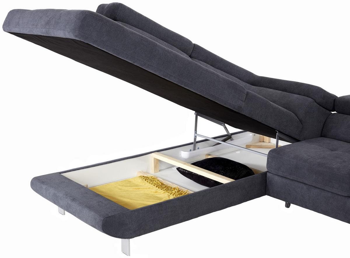 Ecksofa Mit Schlaffunktion & Bettkasten Savona Blaugrau - Blaugrau, MODERN, Textil (230/270cm) - Ondega