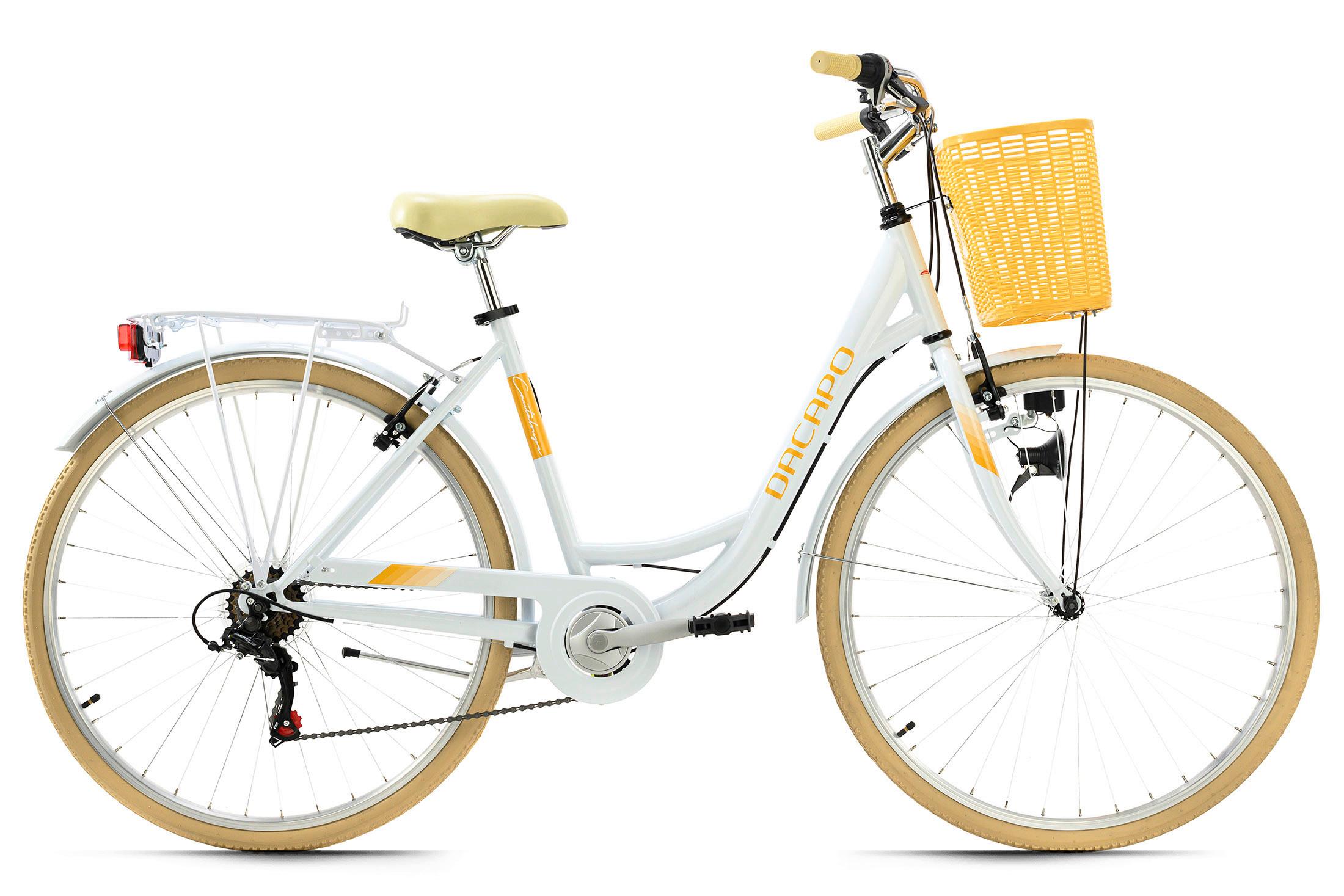 Citybike Damen 28 Zoll Cantaloupe mit Korb 6 Gänge - Gelb/Weiß, Basics, Metall (180/70cm) - Da Capo