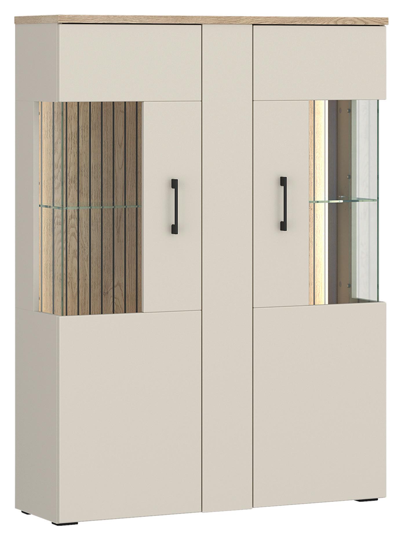 Highboard B: 102,2cm Amare Kaschmir/eichefarben - Kaschmir/Eichefarben, MODERN, Glas/Holzwerkstoff (102,2/138/35cm)