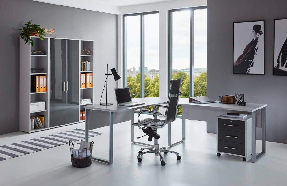 Büro Office Edition Grau/anthrazit Hochglanz - Anthrazit Hochglanz/Grau, MODERN, Holzwerkstoff - MID.YOU