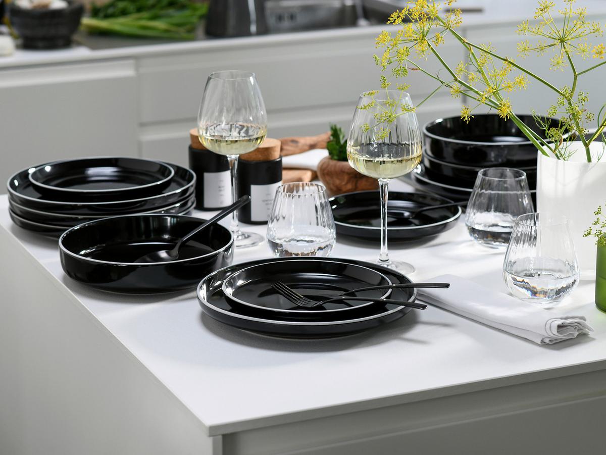 Tafelservice Nordic Gourmet Schwarz, 6 Pers., 18-teilig - Schwarz Hochglanz/Weiß, Basics, Keramik - Creatable