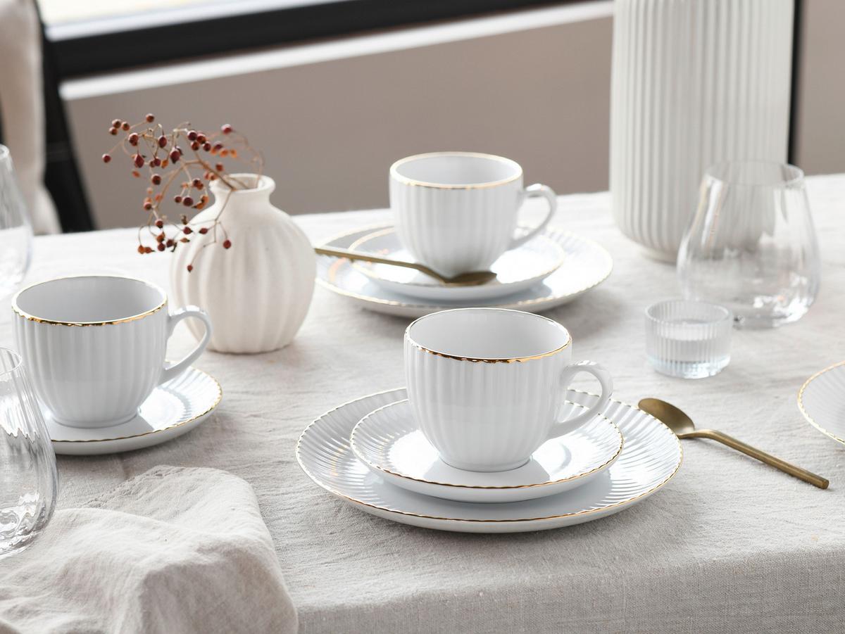 Kaffeeservice Allegra Goldfarben/weiß 18--Teilig - Goldfarben/Weiß, Basics, Keramik - Creatable
