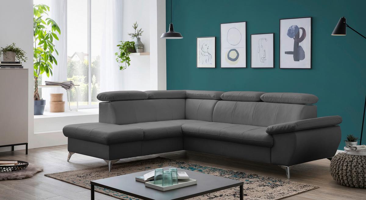 Ecksofa mit Schlaffunktion und Bettkasten Gisele Grau - Chromfarben/Grau, KONVENTIONELL, Textil (209/256cm) - Livetastic