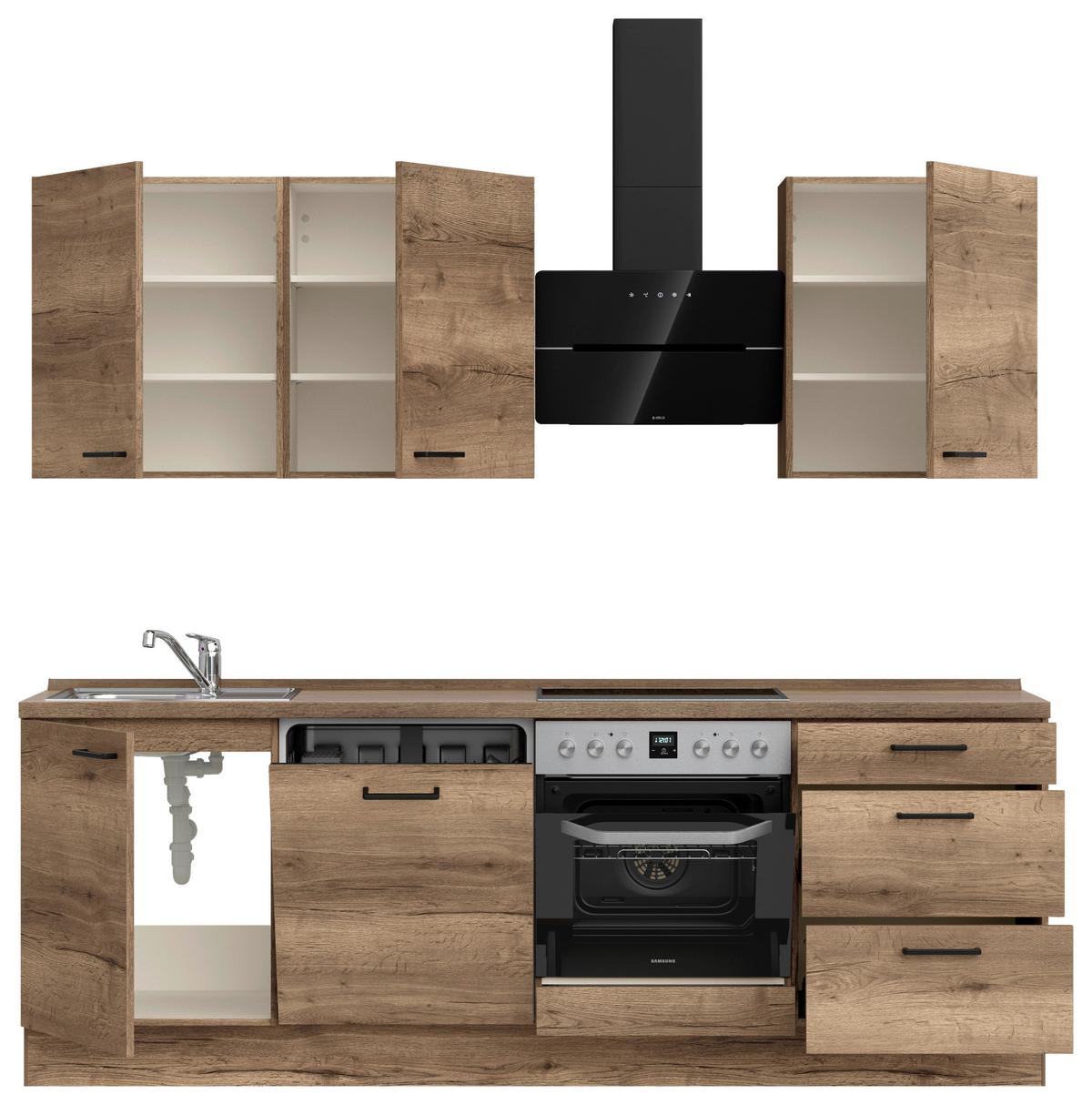 Kuchyňská linka 240 cm, dekor dub Havanna - černá/tmavý dub, Moderní, kov/kompozitní dřevo (240cm) - Nobilia