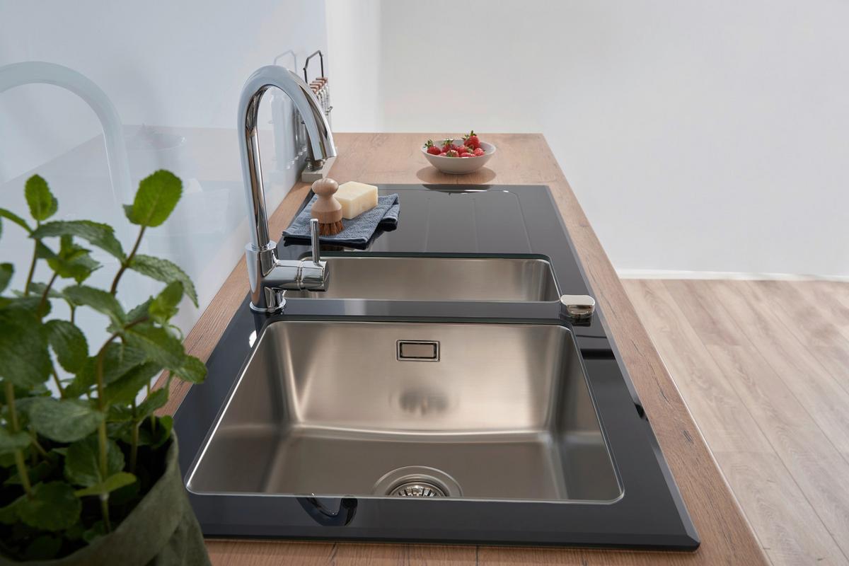 Spüle Respekta Glasspüle 100 X 50 cm - Schwarz, Trend, Glas/Metall (100/21/50cm) - Respekta