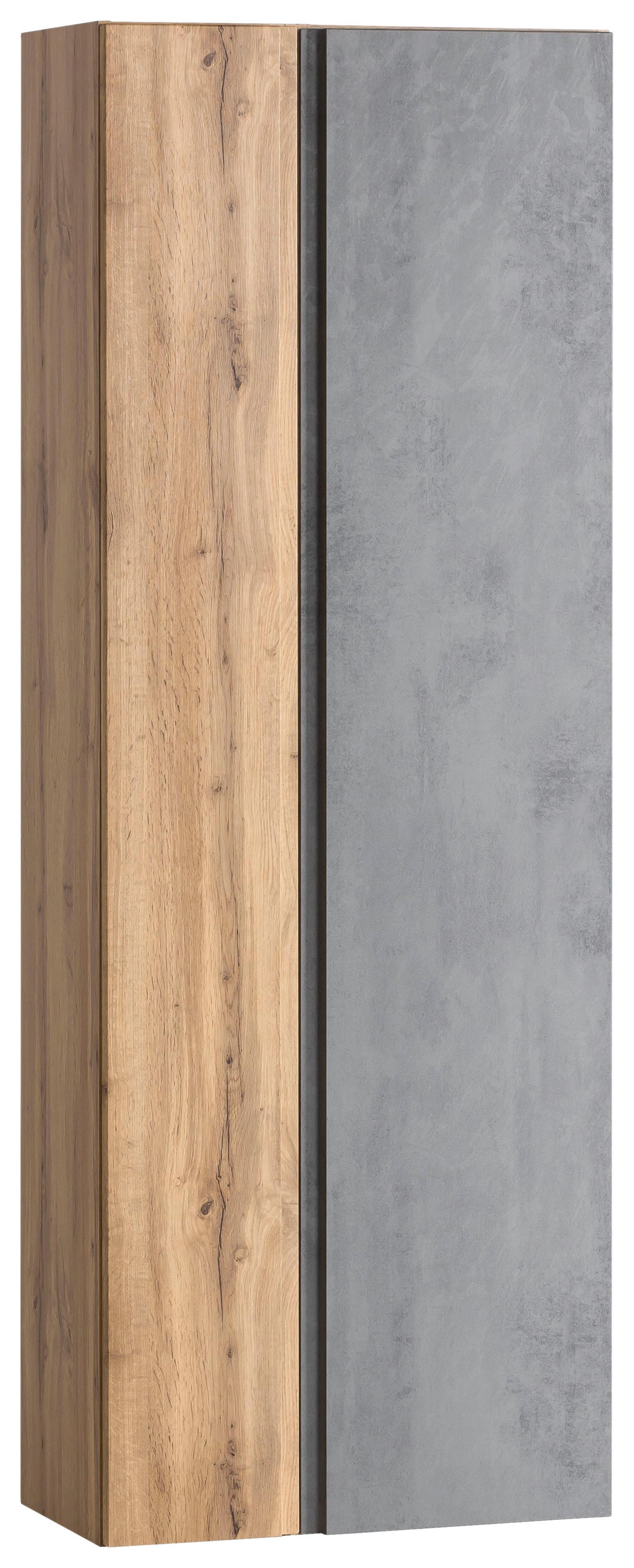 Badezimmer Hochschrank Varese BxH 65x180cm Grau/ Eiche Dekor - Eiche Wotan/Hellgrau, MODERN, Holzwerkstoff (65/180/35cm) - Held